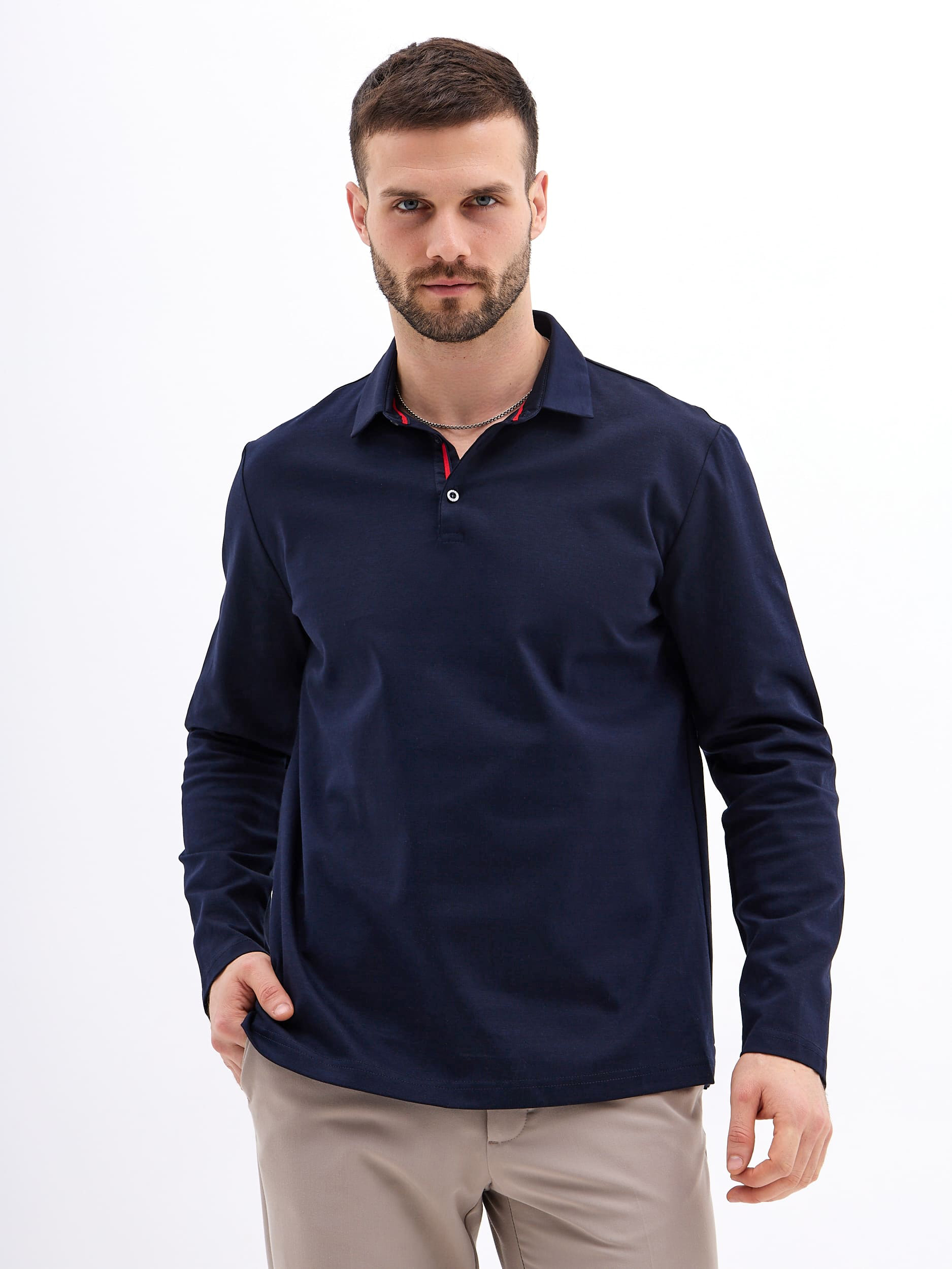 G155-TO1246T-LT1634 (синий) Джемпер мужской с воротником поло