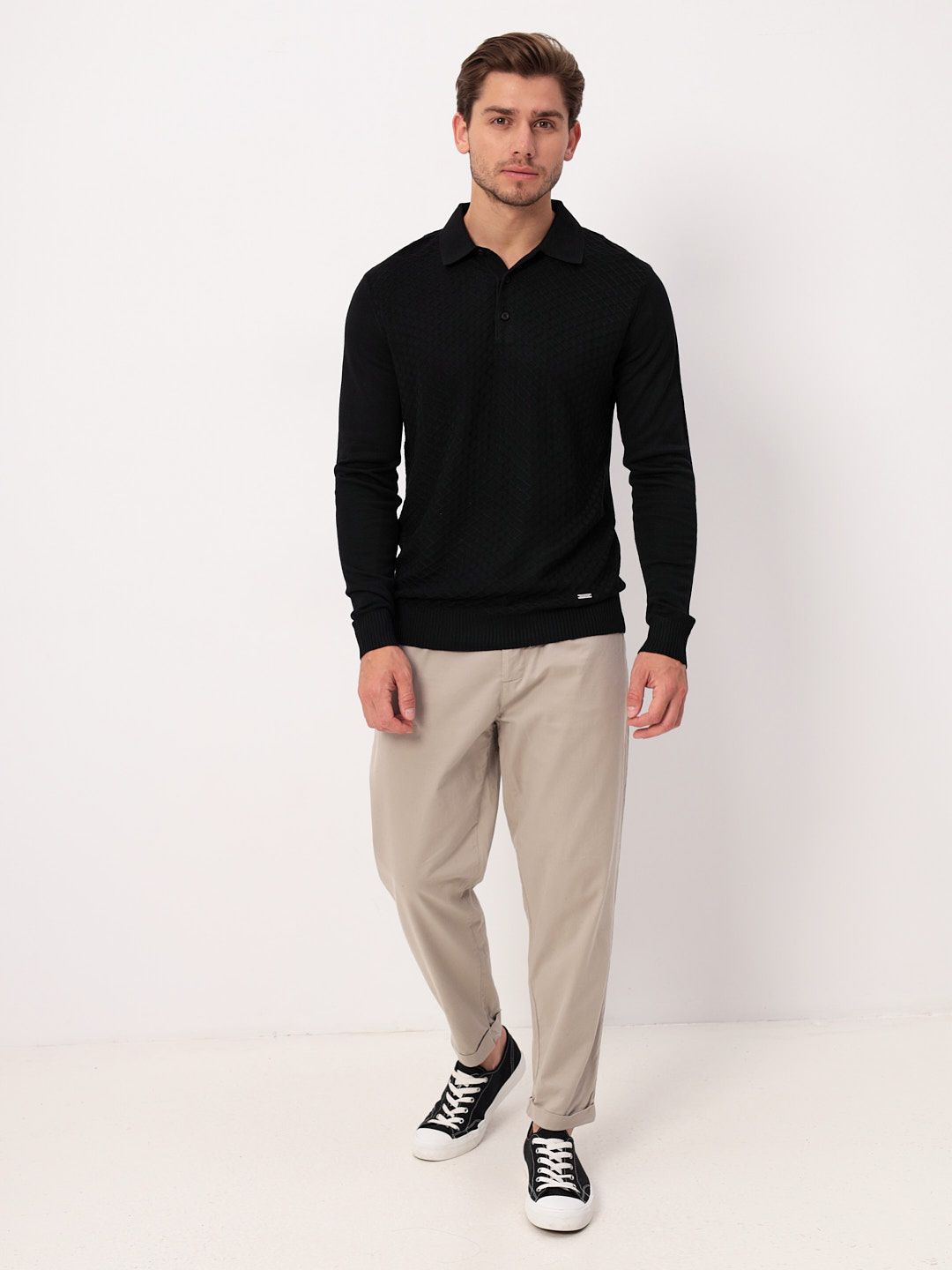 G128-12-ромб F (черный) Джемпер мужской с воротником поло