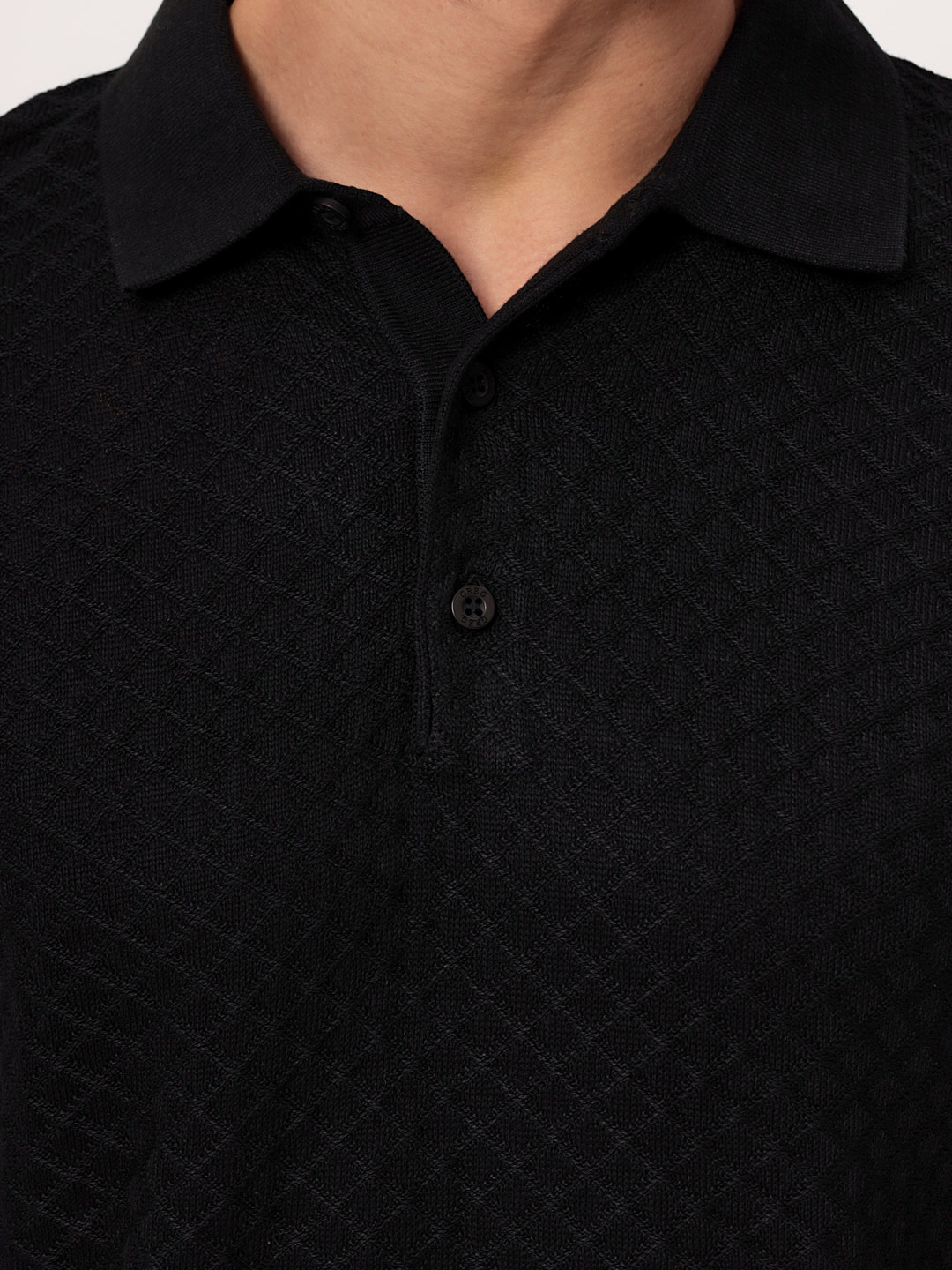 G128-12-ромб F (черный) Джемпер мужской с воротником поло