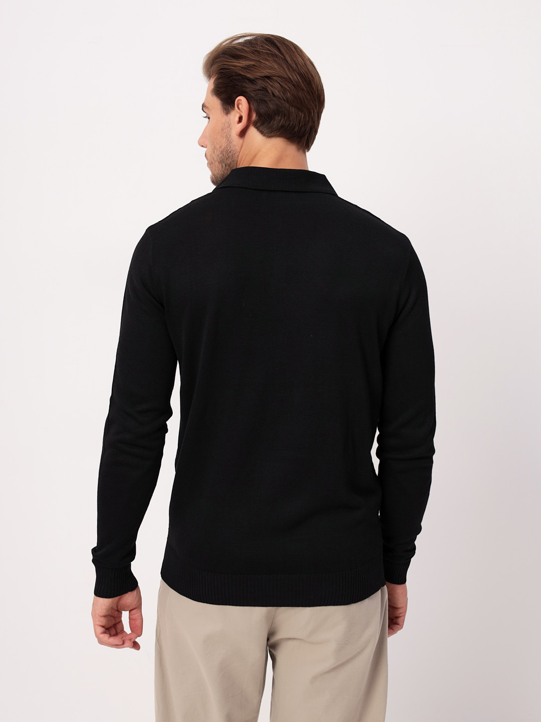 G128-12-ромб F (черный) Джемпер мужской с воротником поло