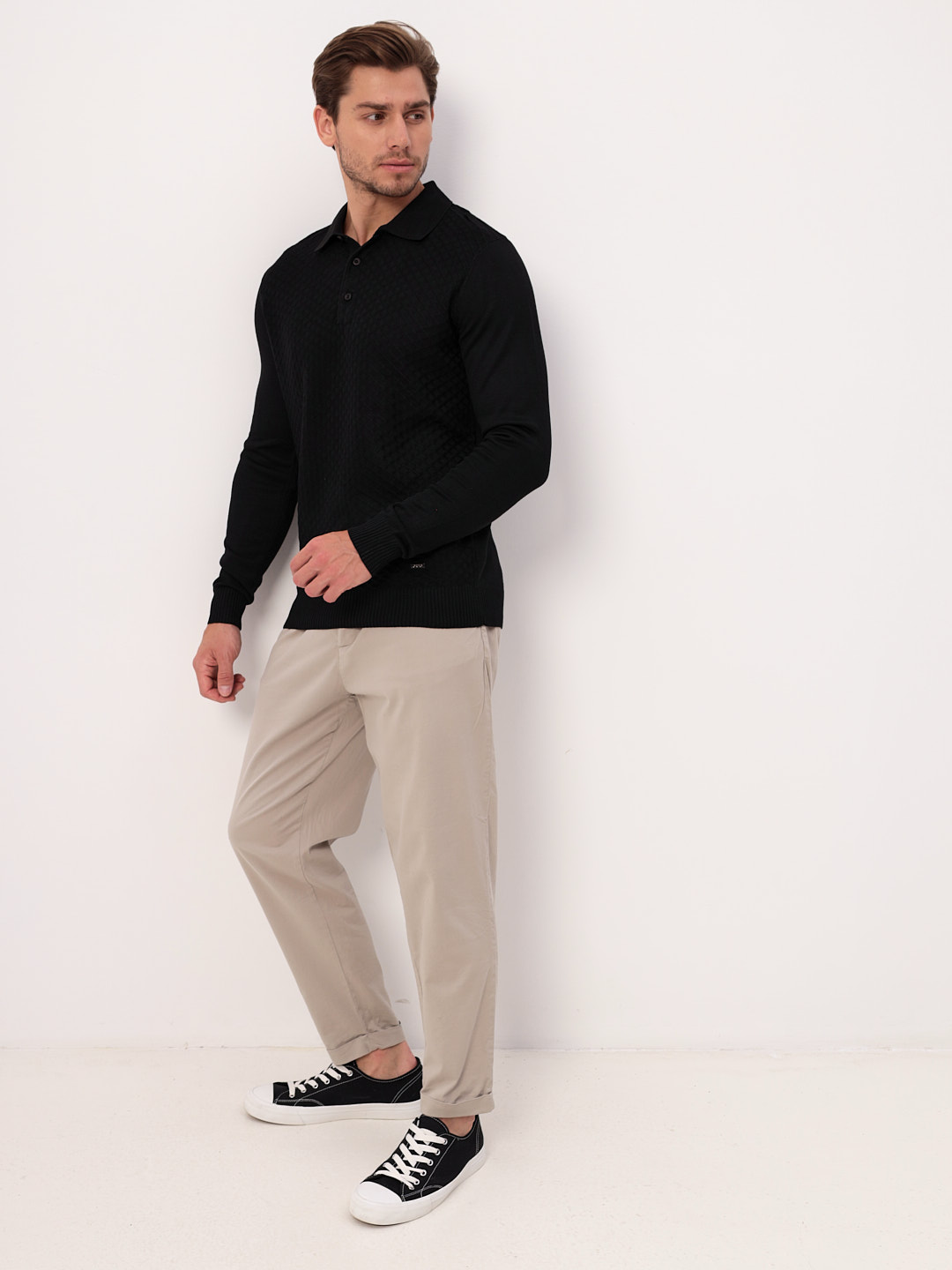 G128-12-ромб F (черный) Джемпер мужской с воротником поло