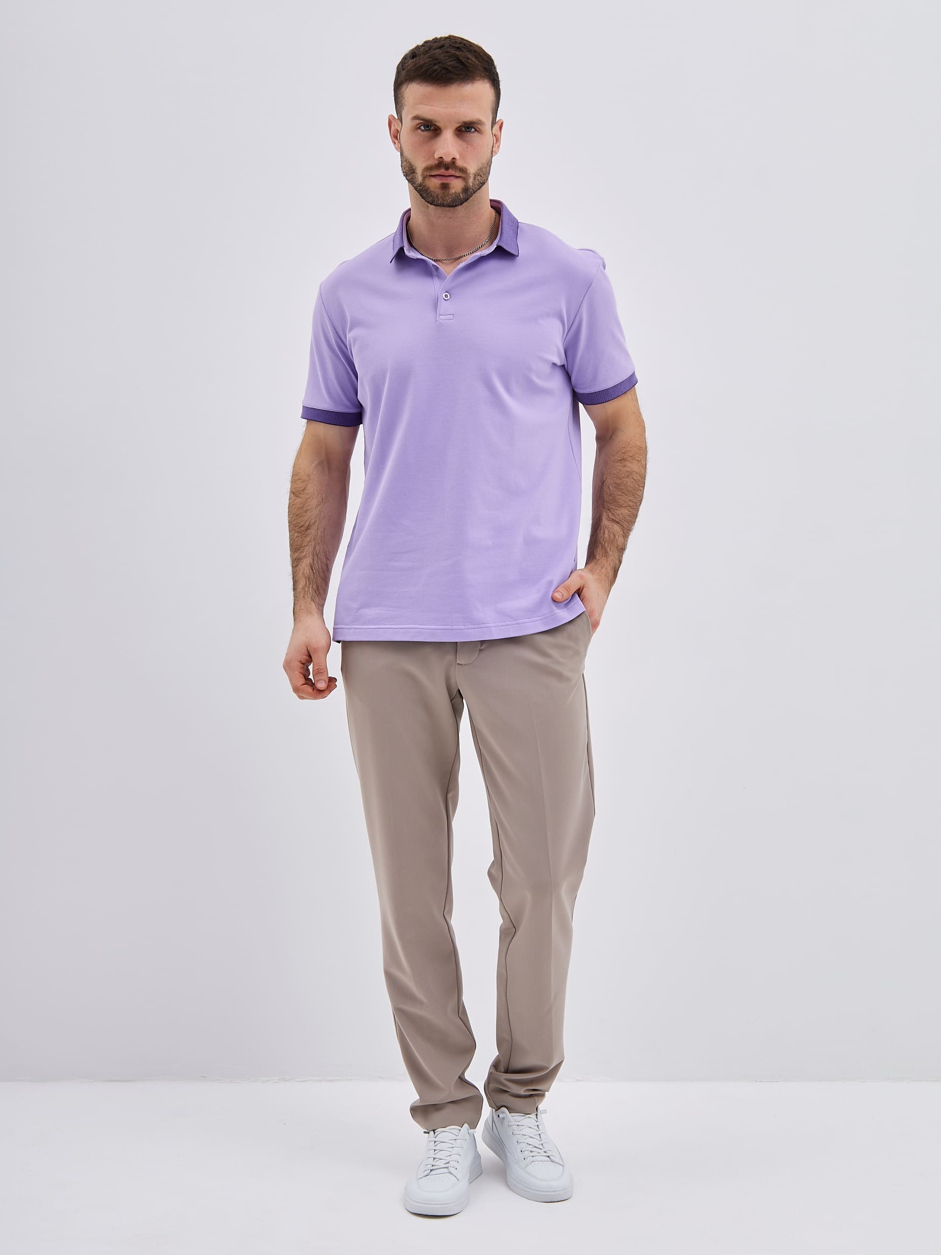 G144V-PO34T-SA1051 (сиреневый) Джемпер мужской с воротником поло короткий рукав