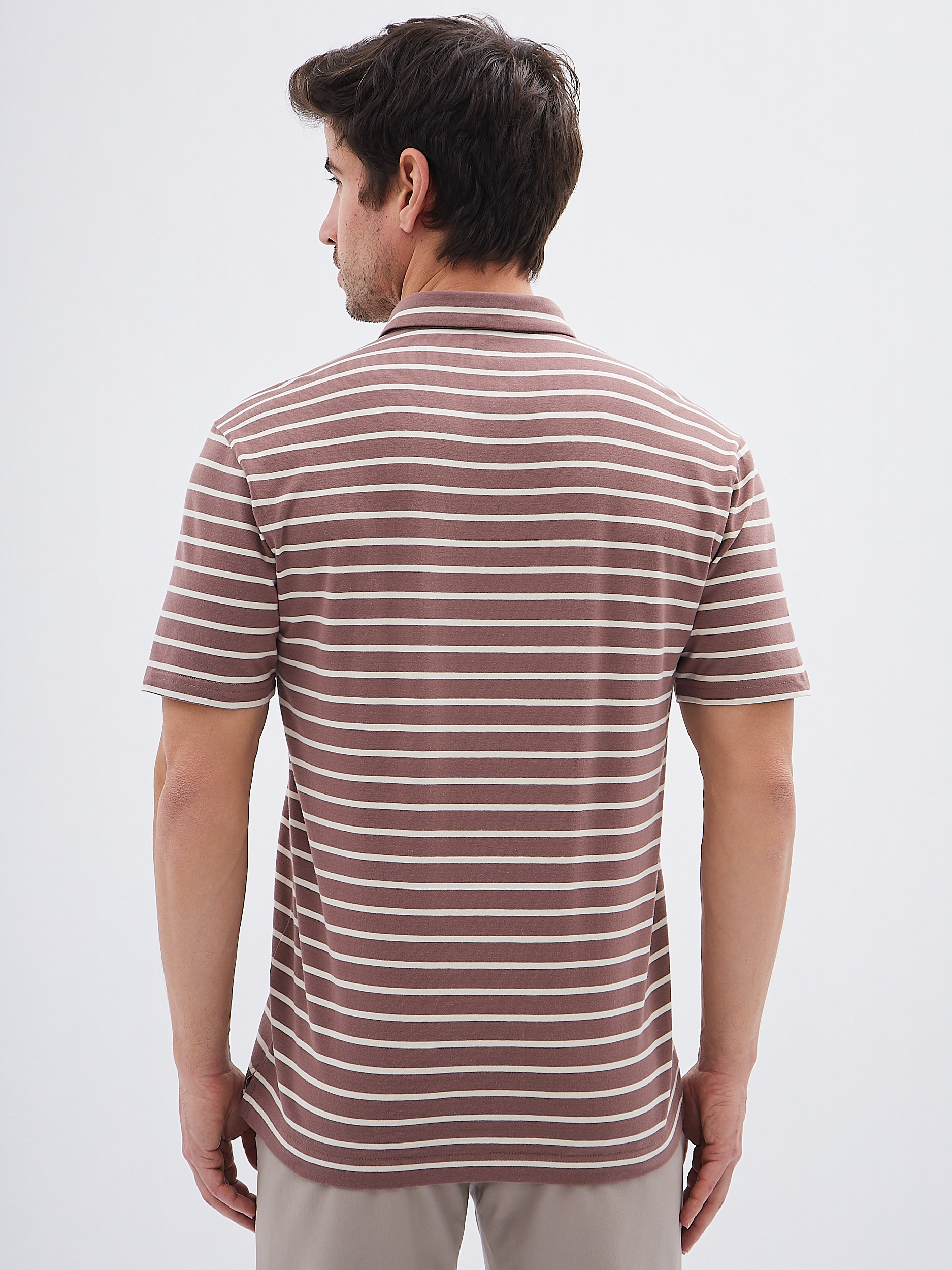 G144-KD-HJ-02-4T (экрю полоска) Джемпер мужской с воротником поло короткий рукав