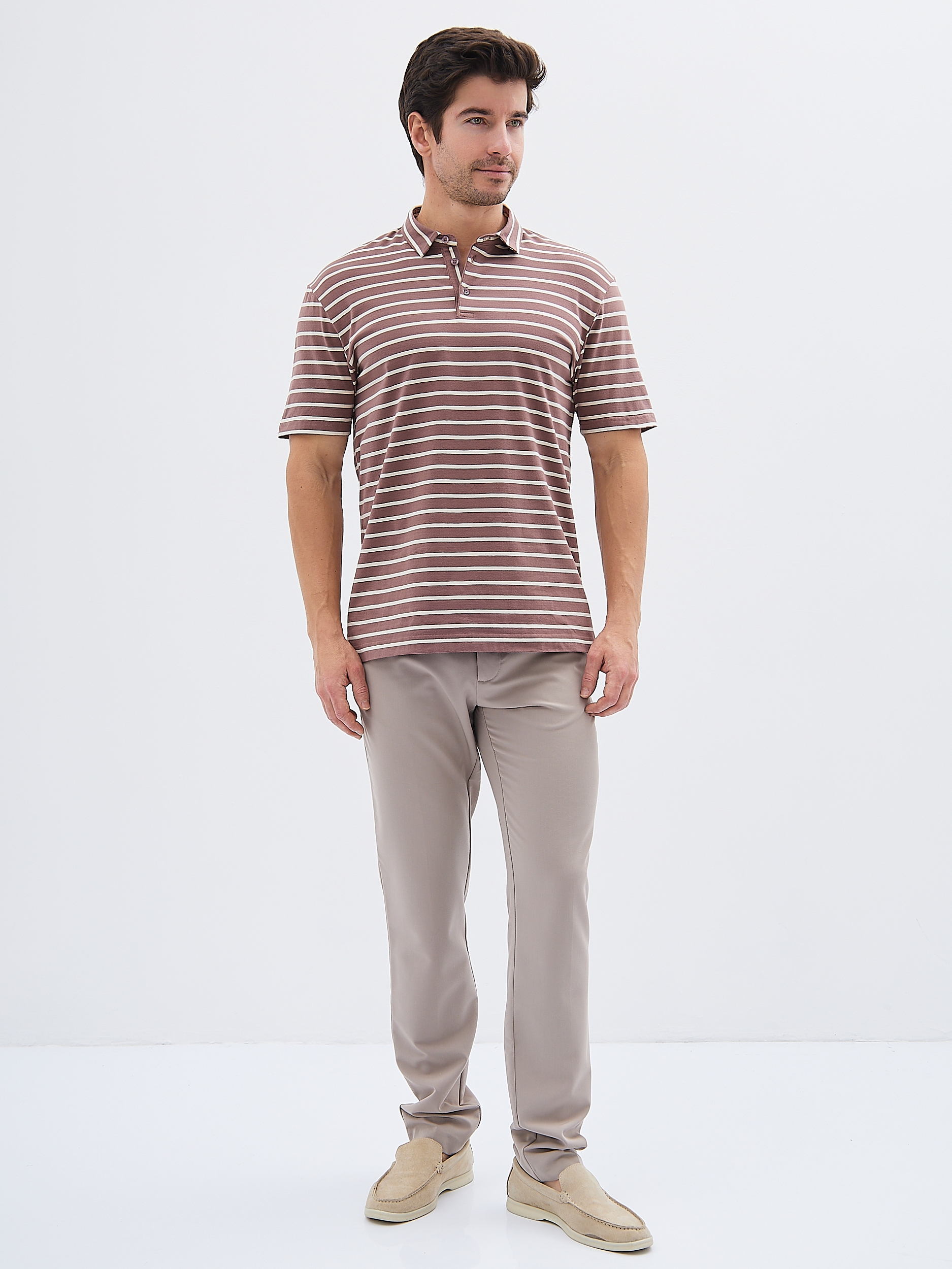 G144-KD-HJ-02-4T (экрю полоска) Джемпер мужской с воротником поло короткий рукав