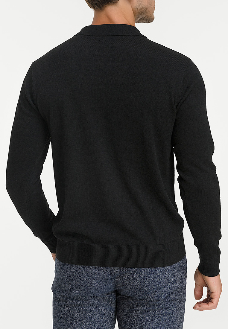 G128-12-цв.планка (чер./сер.) Джемпер мужской с воротником поло