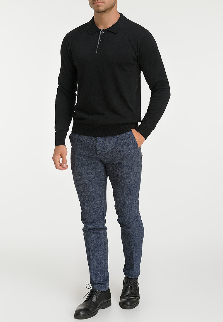 G128-12-цв.планка (чер./сер.) Джемпер мужской с воротником поло