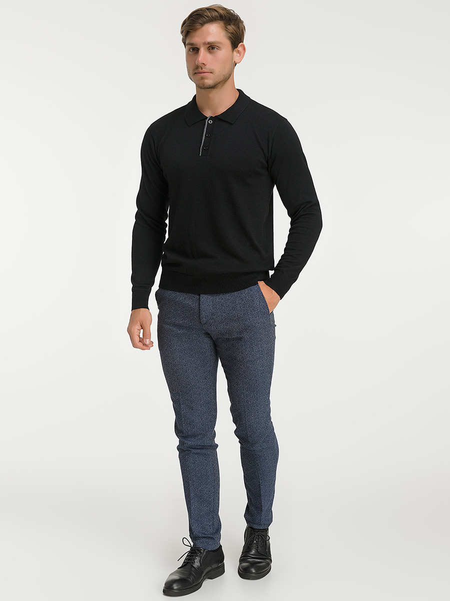 G128-12-цв.планка (чер./сер.) Джемпер мужской с воротником поло