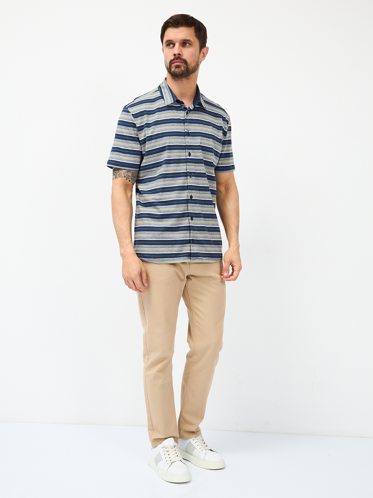 G143-KD1246T-HS050 (сине-зел. полоска) Рубашка трикотажная мужская короткий рукав