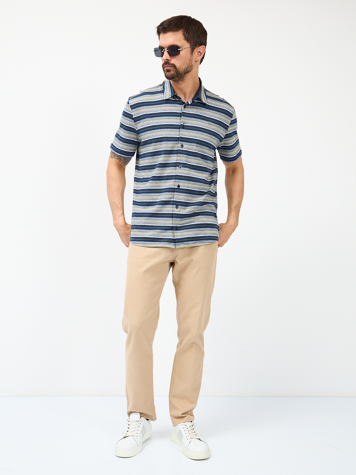 G143-KD1246T-HS050 (сине-зел. полоска) Рубашка трикотажная мужская короткий рукав