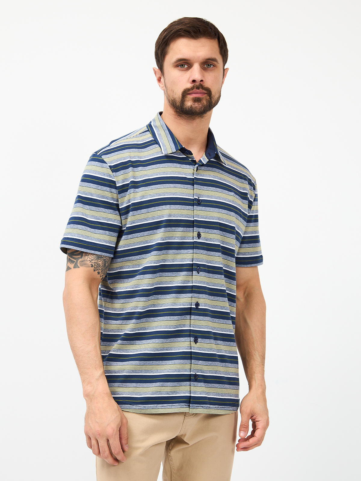 G143-KD1246T-HS050 (сине-зел. полоска) Рубашка трикотажная мужская короткий рукав