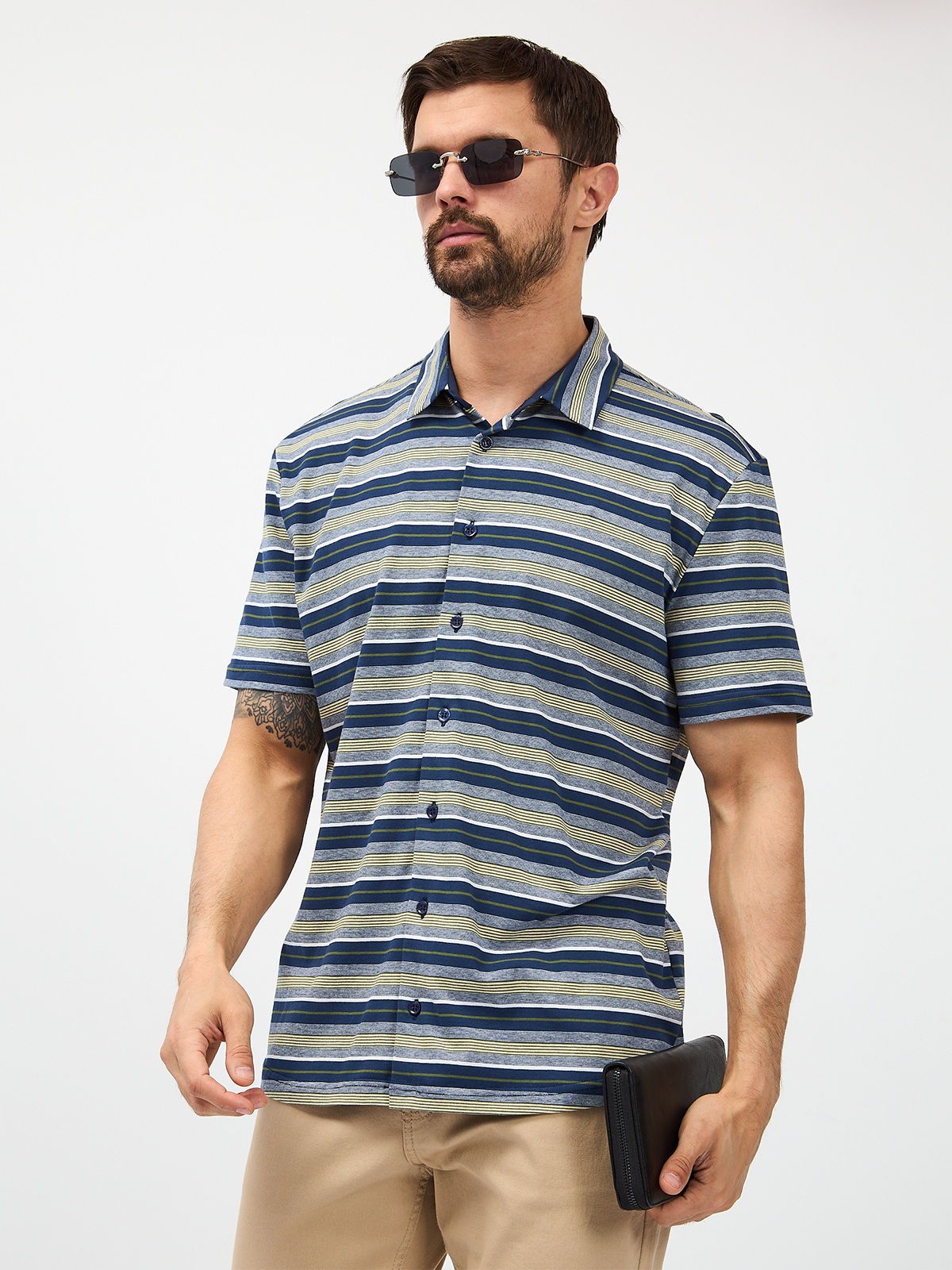 G143-KD1246T-HS050 (сине-зел. полоска) Рубашка трикотажная мужская короткий рукав