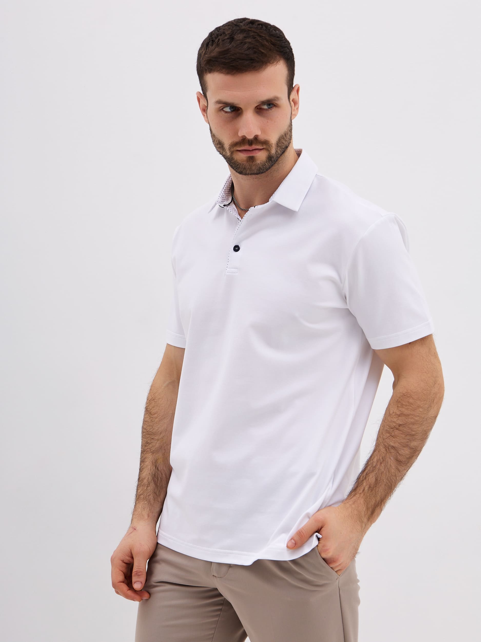 G144-KO1246T-SAS500-2 (белый) Джемпер мужской с воротником поло короткий рукав