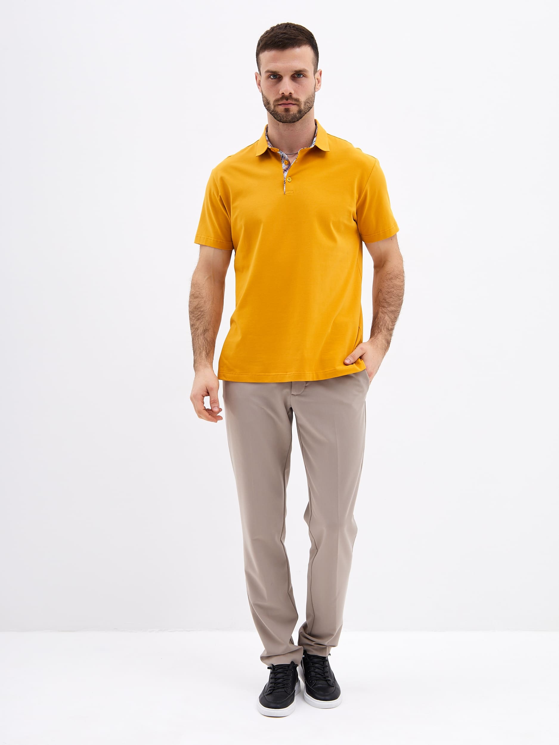 G144-KO1246T-SAS5122 (т.желтый) Джемпер мужской с воротником поло короткий рукав