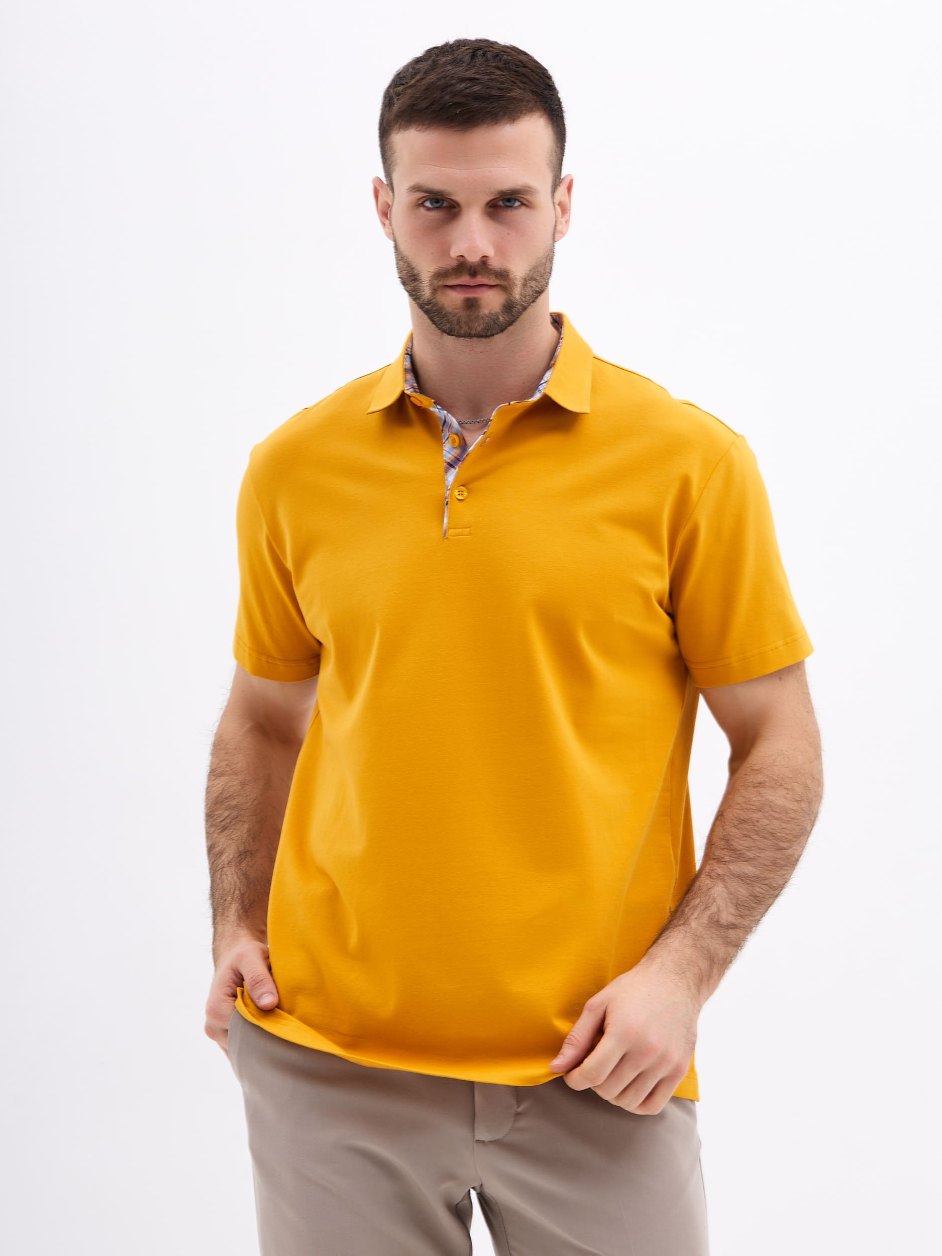 G144-KO1246T-SAS5122 (т.желтый) Джемпер мужской с воротником поло короткий рукав