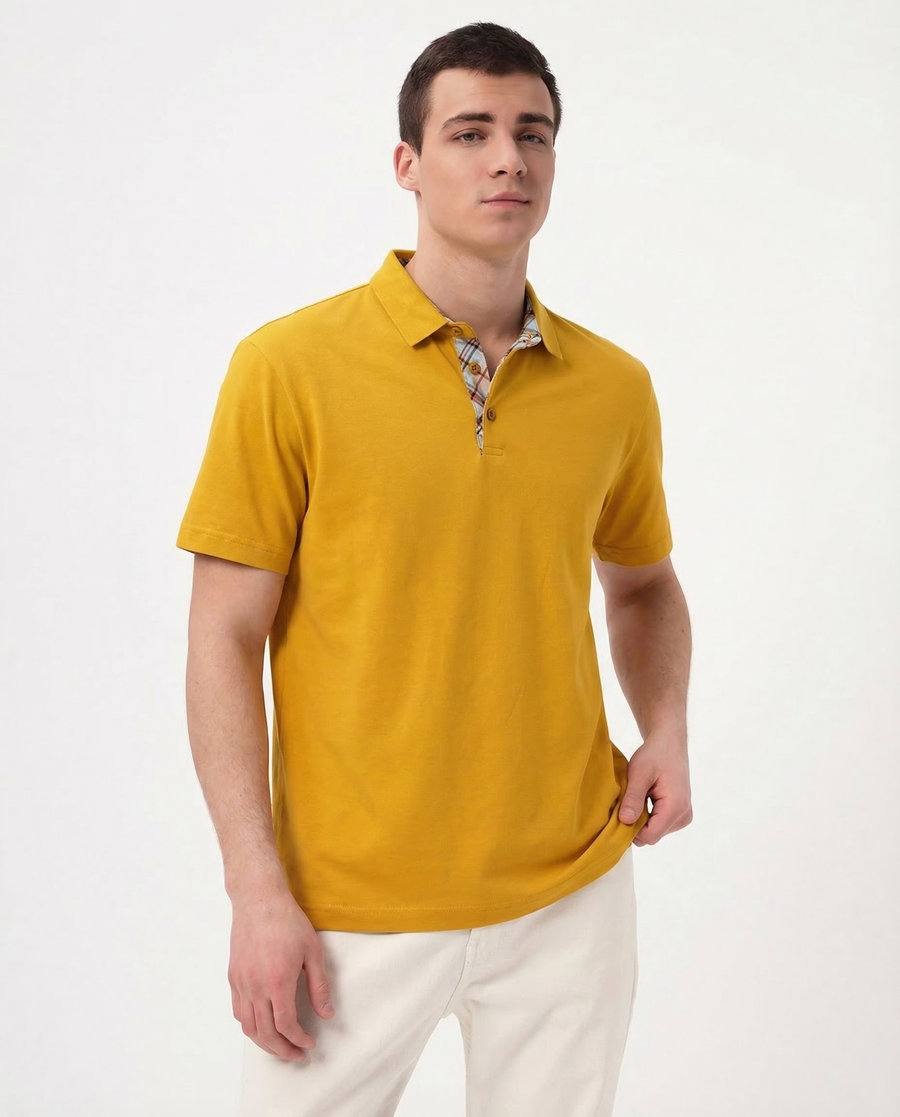 G144-KO1246T-SAS5122 (т.желтый) Джемпер мужской с воротником поло короткий рукав