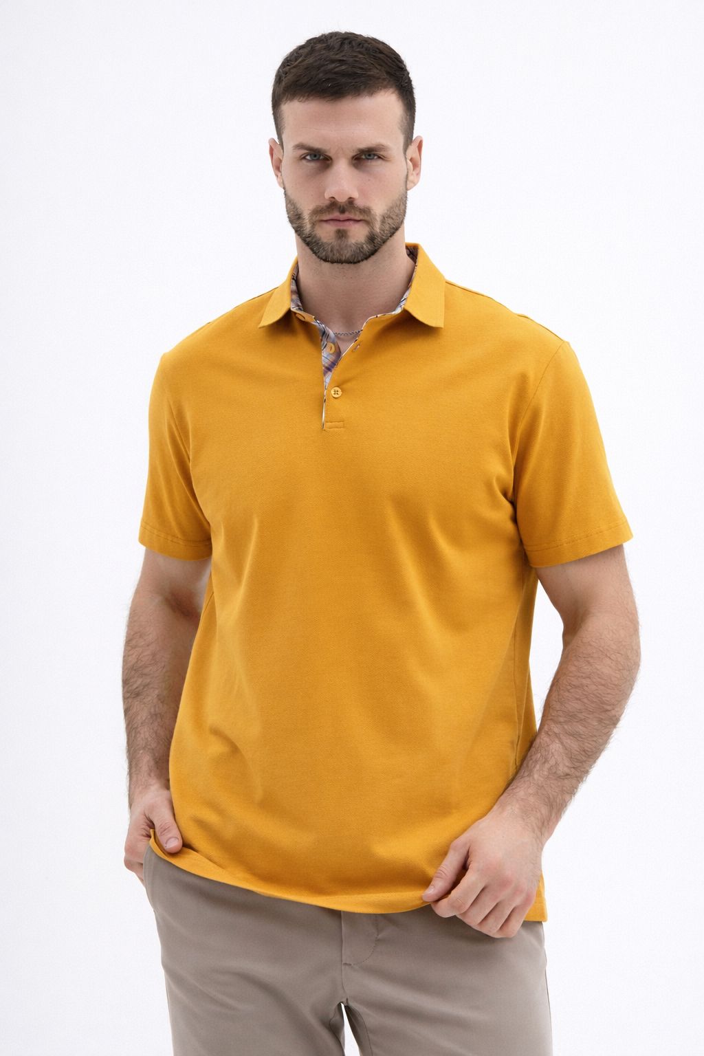 G144-KO1246T-SAS5122 (т.желтый) Джемпер мужской с воротником поло короткий рукав