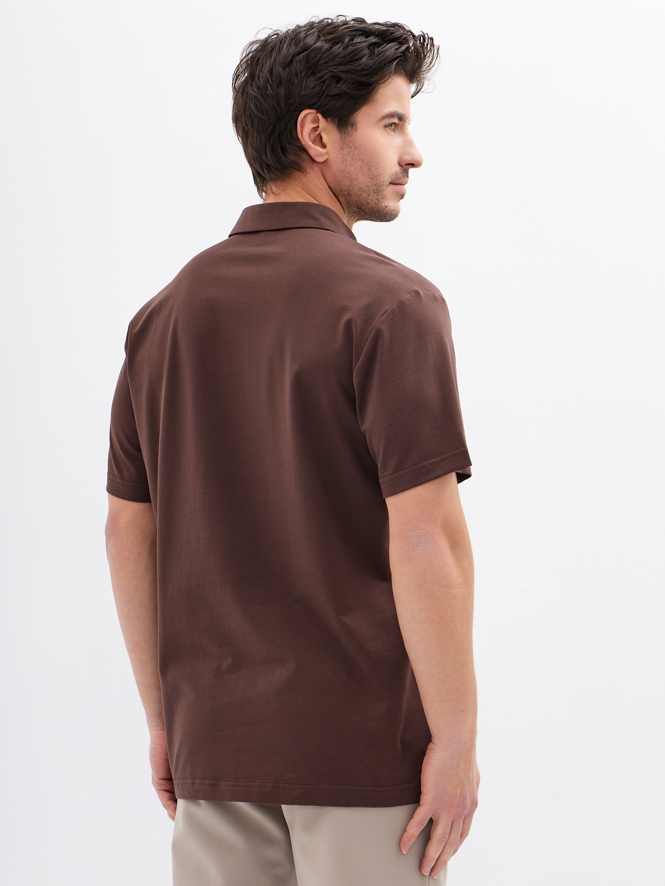 G144-KO-HJ-70027-1246T (коричневый) Джемпер мужской с воротником поло короткий рукав