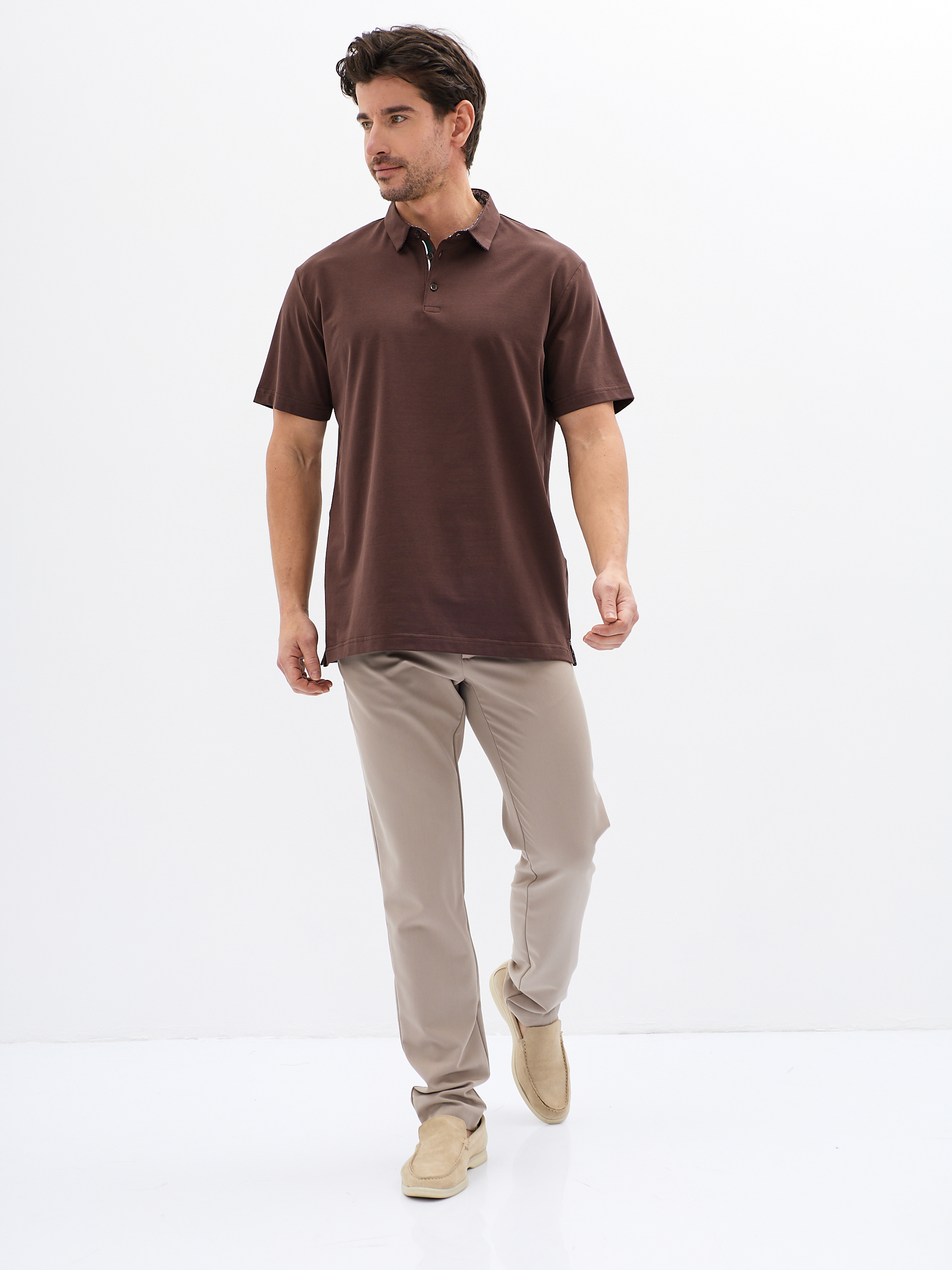 G144-KO-HJ-70027-1246T (коричневый) Джемпер мужской с воротником поло короткий рукав