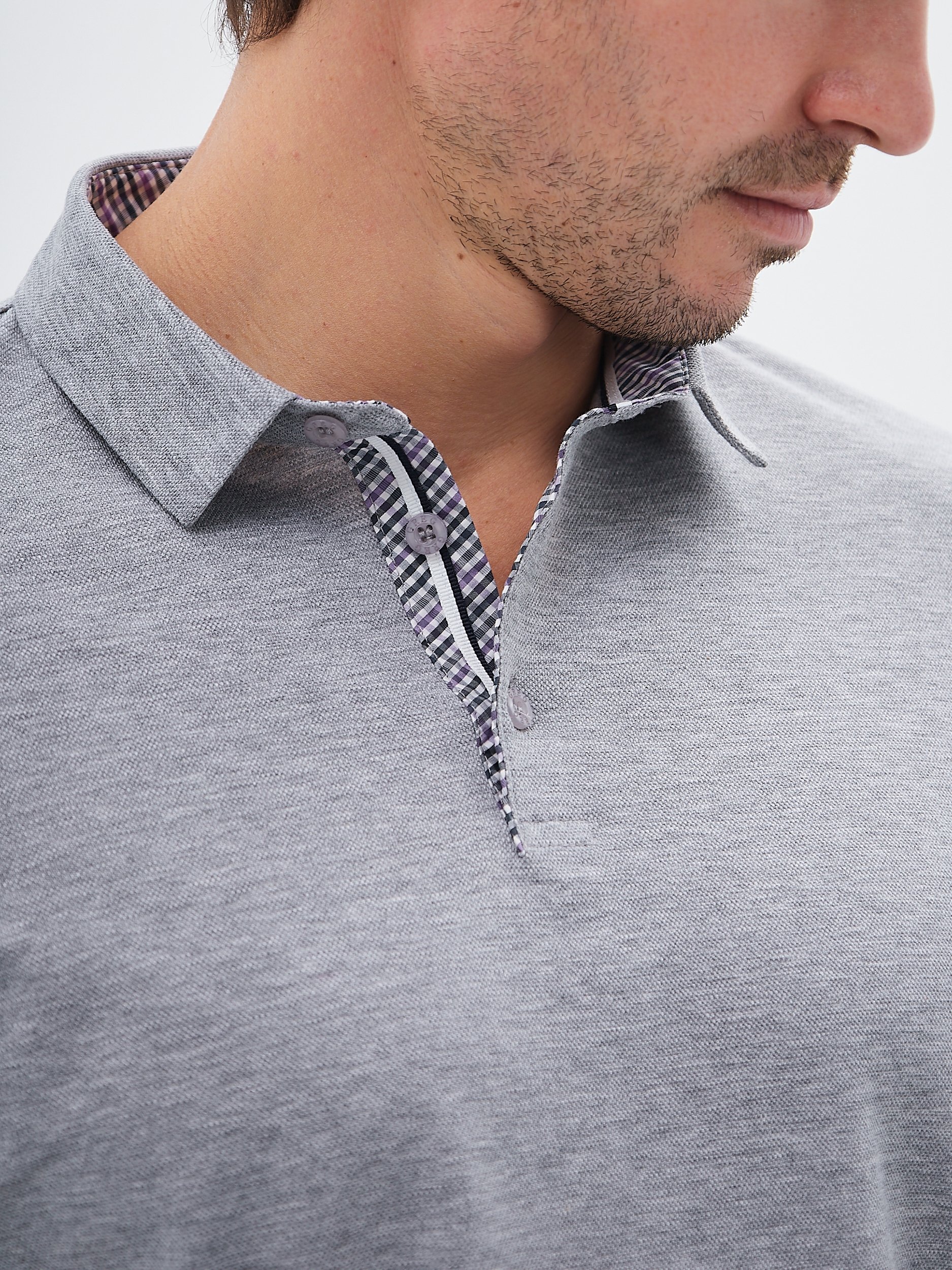 G144-PM124T-LT1393 (серый) Джемпер мужской с воротником поло короткий рукав