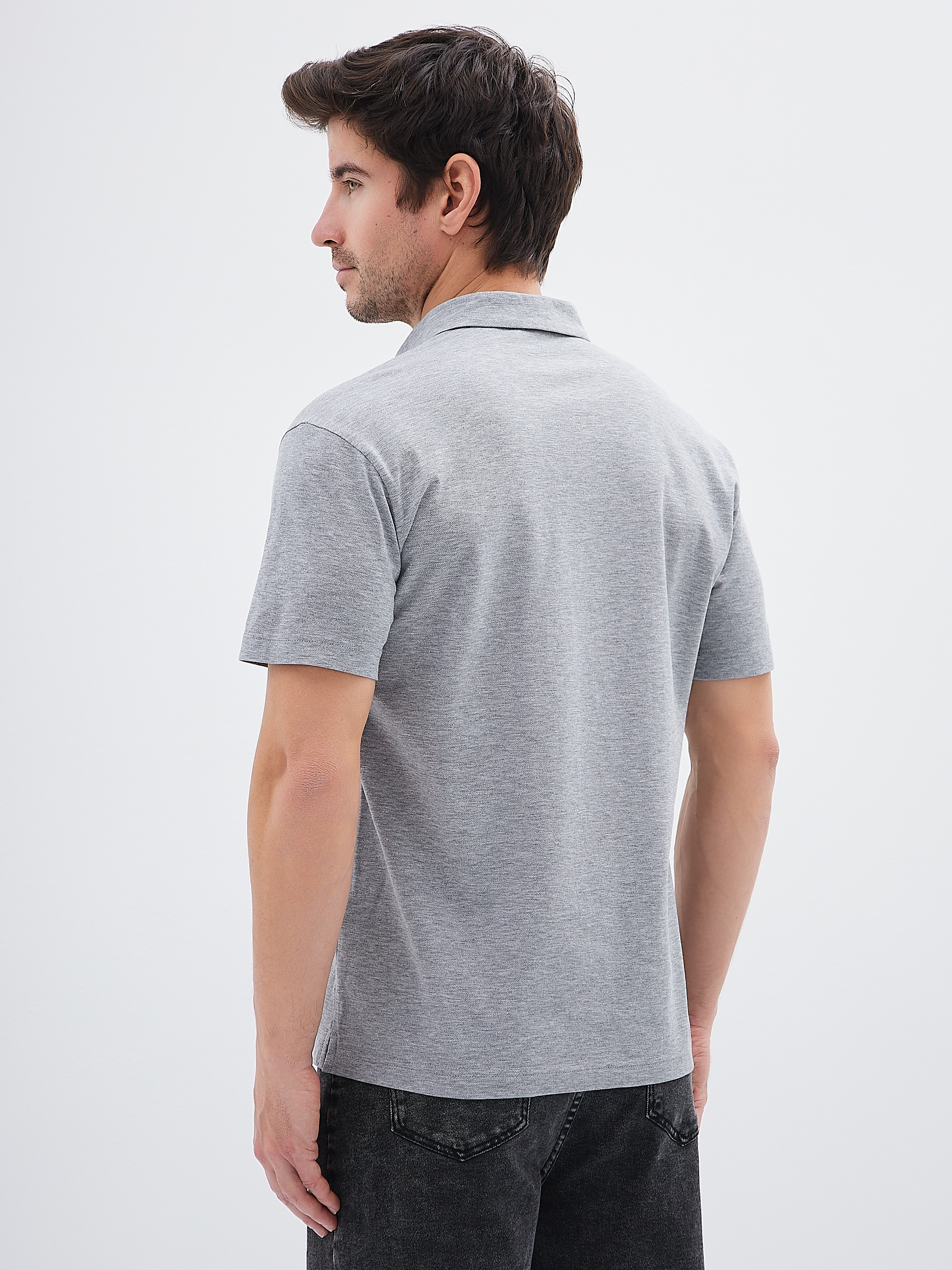 G144-PM124T-LT1393 (серый) Джемпер мужской с воротником поло короткий рукав