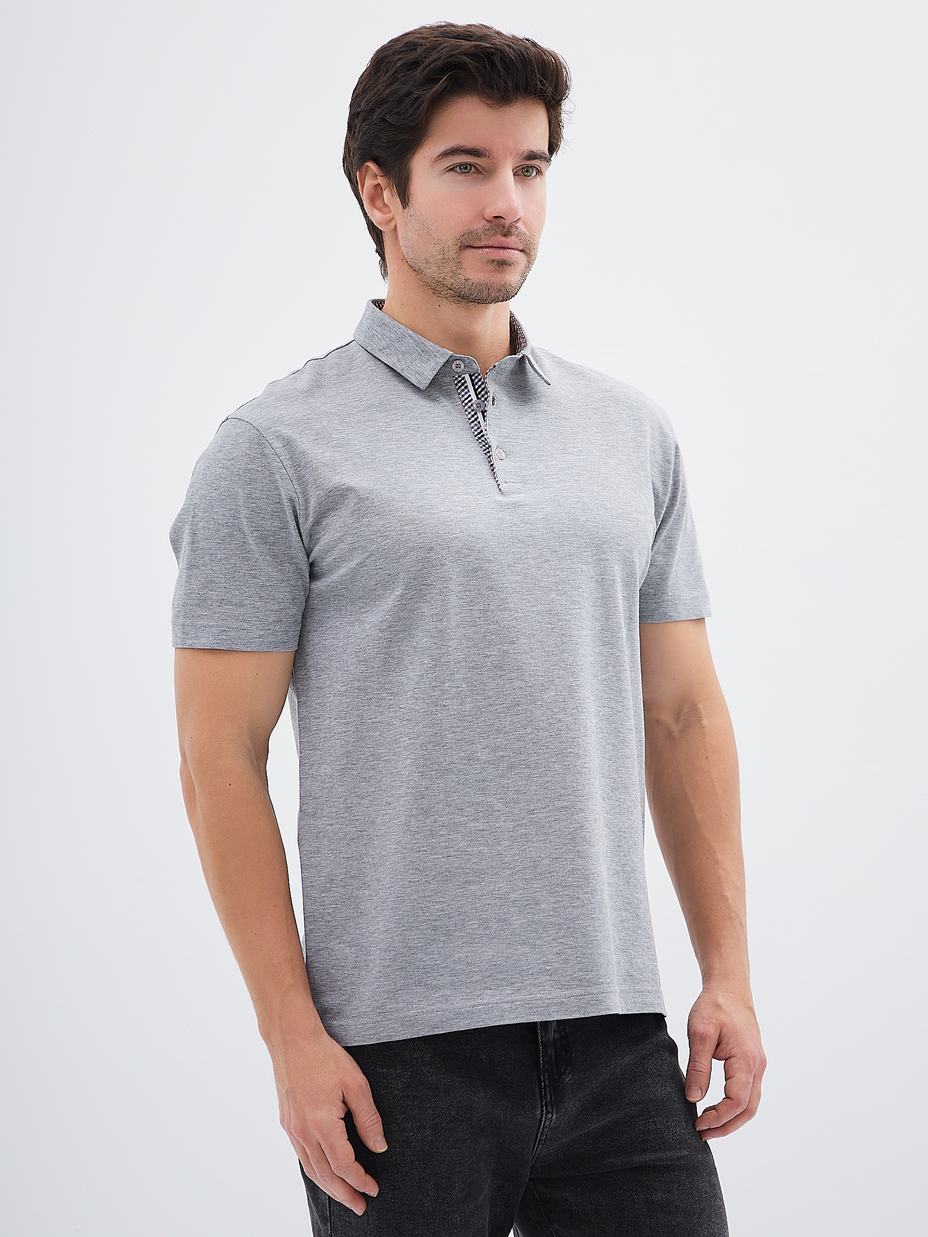 G144-PM124T-LT1393 (серый) Джемпер мужской с воротником поло короткий рукав