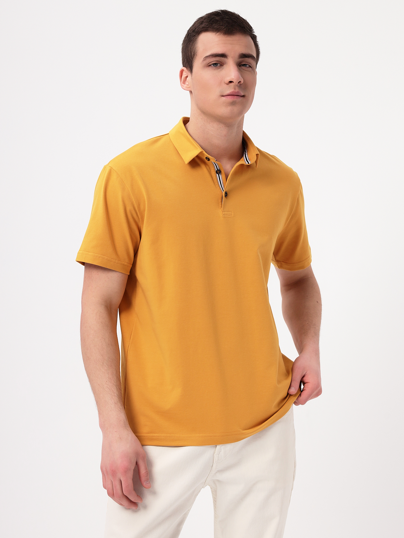 G144-KO124T-SAS5122 (т.желтый) Джемпер мужской с воротником поло короткий рукав