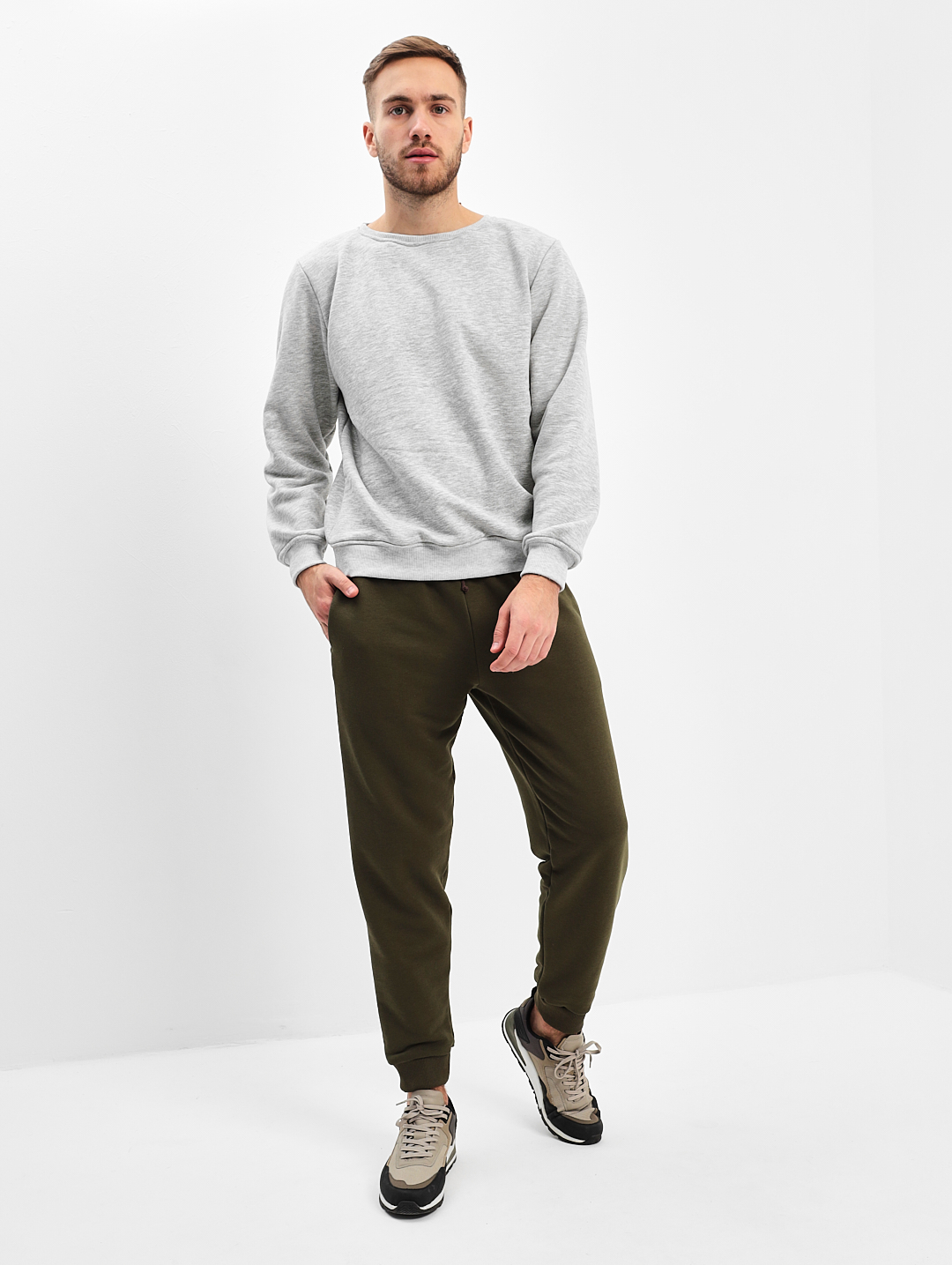 G-TRK-OZ03-002K-хаки Брюки мужские трикотажные