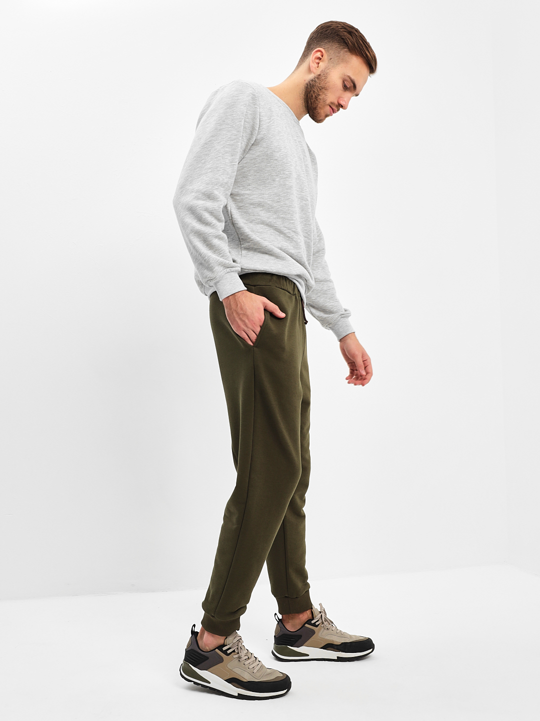 G-TRK-OZ03-002K-хаки Брюки мужские трикотажные