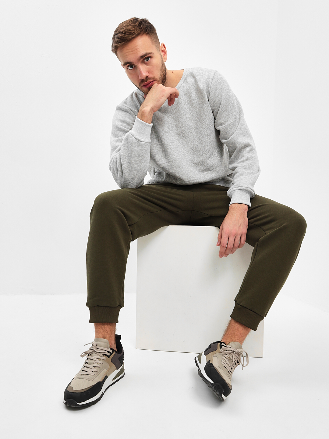 G-TRK-OZ03-002K-хаки Брюки мужские трикотажные