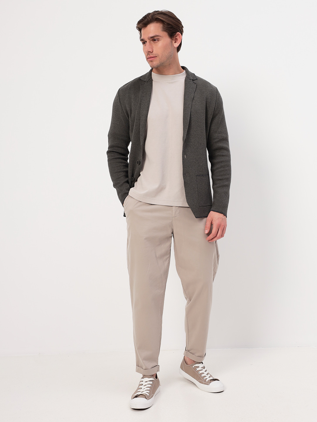 G136-KF-жаккард (хаки 435) Кардиган мужской