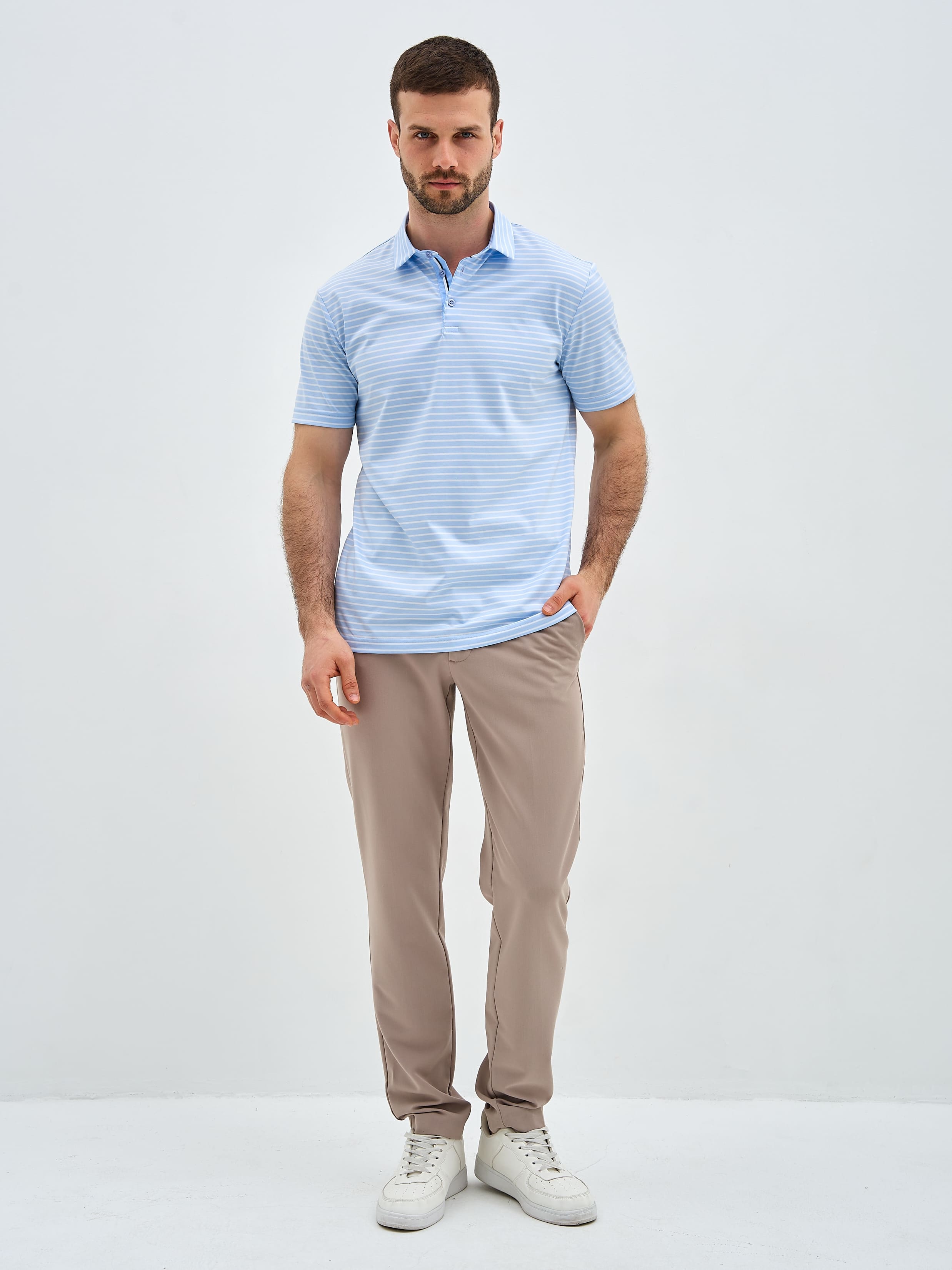 G144-PD1246T-LT0110 (голубой) Джемпер мужской с воротником поло короткий рукав