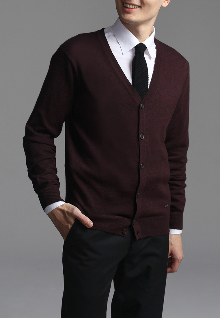 G135-DA49 бордо/черный Кардиган мужской