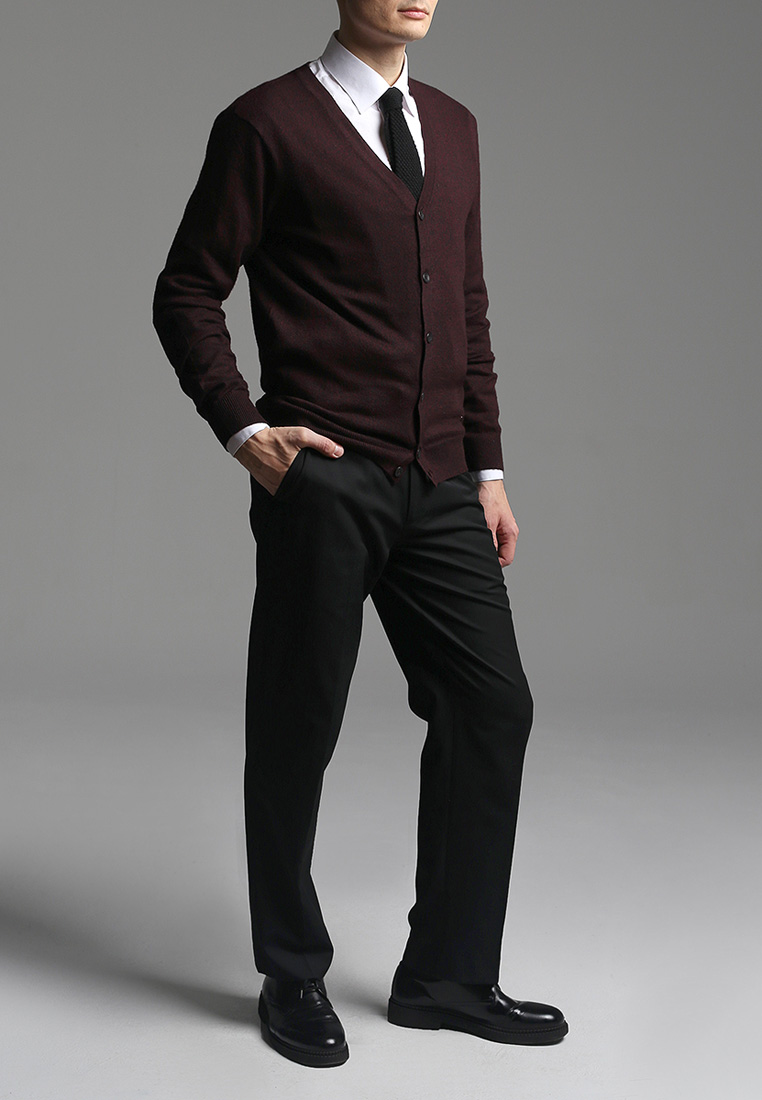G135-DA49 бордо/черный Кардиган мужской