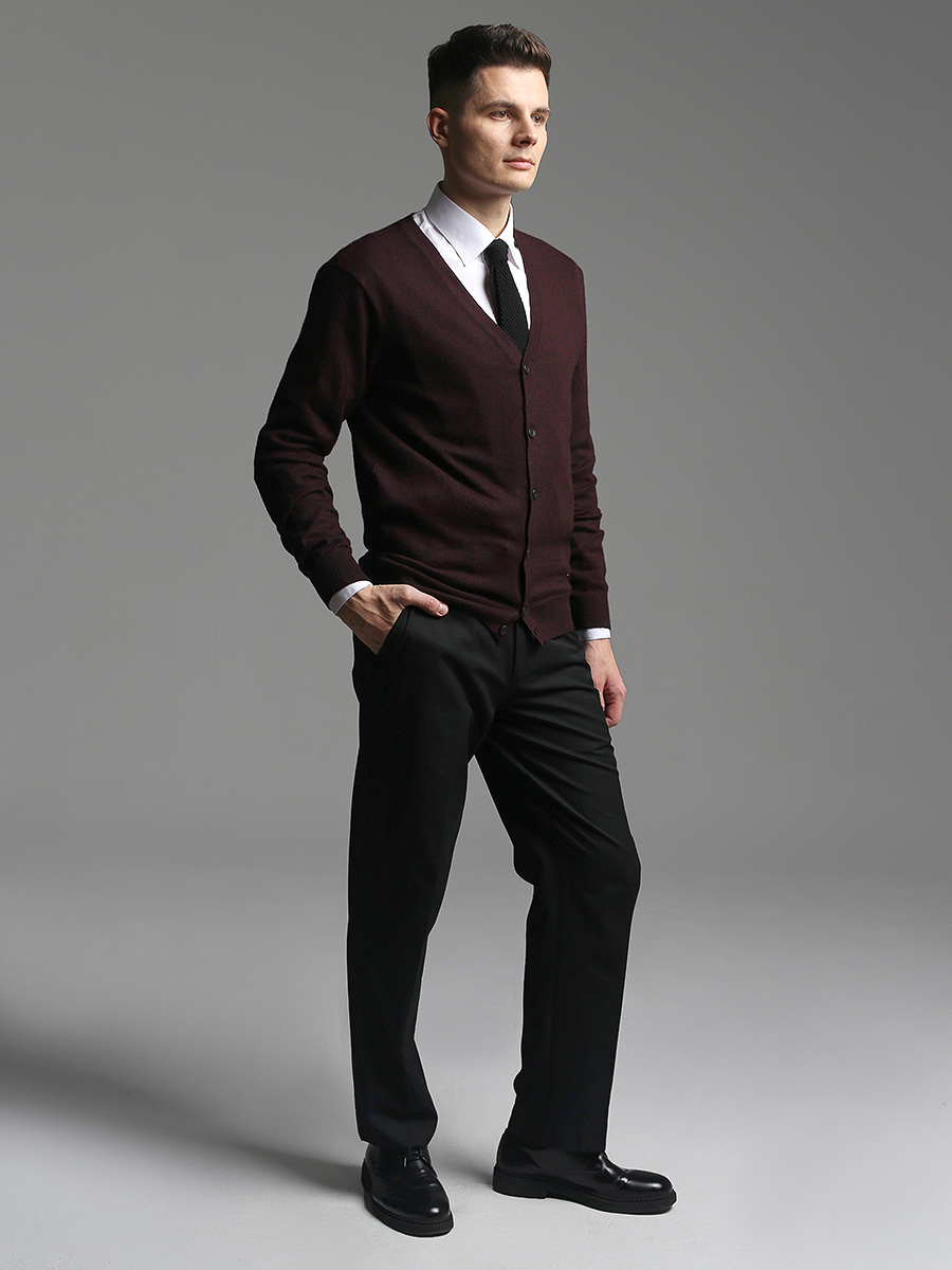 G135-DA49 бордо/черный Кардиган мужской