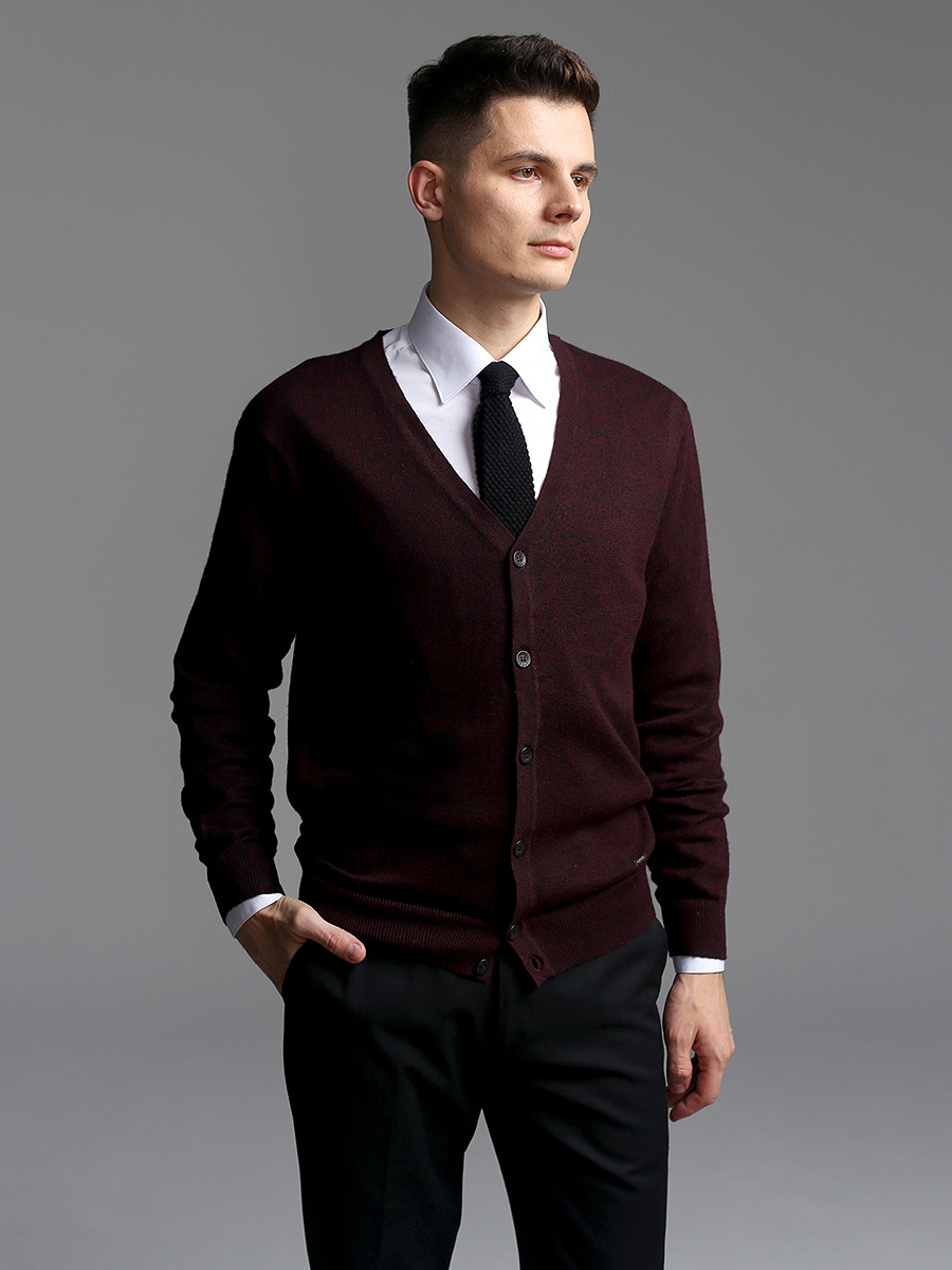 G135-DA49 бордо/черный Кардиган мужской