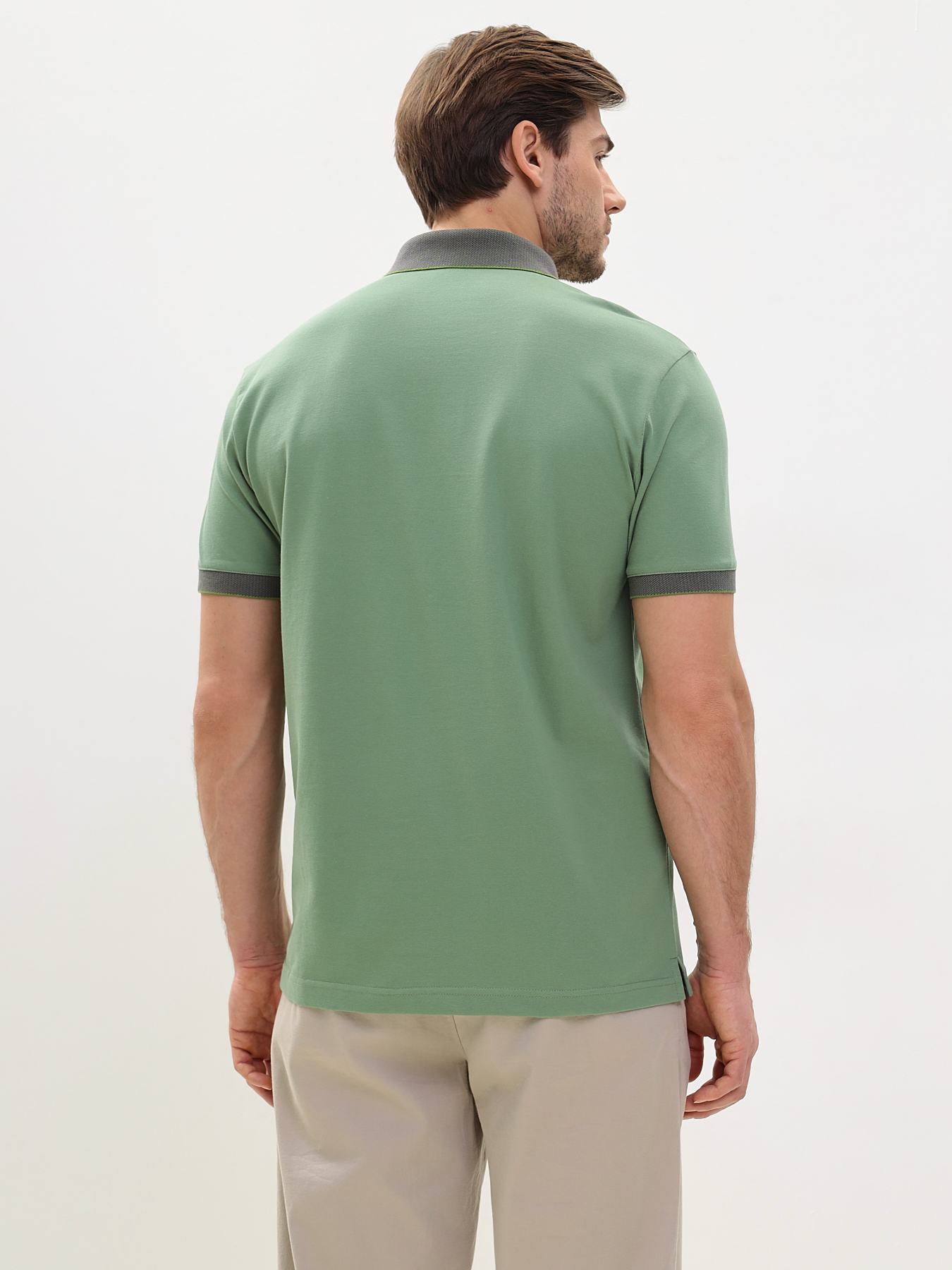 G144V-PO34T-SA2096 (хаки) Джемпер мужской с воротником поло короткий рукав