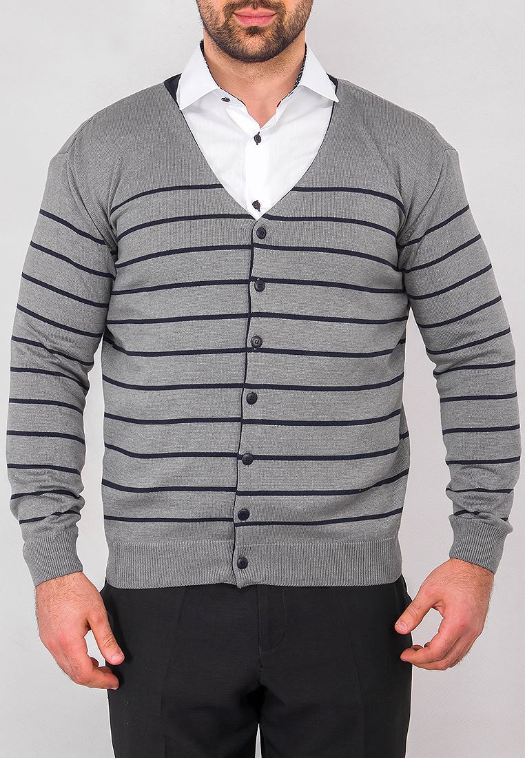 G135-50-полоса (серый) Кардиган мужской