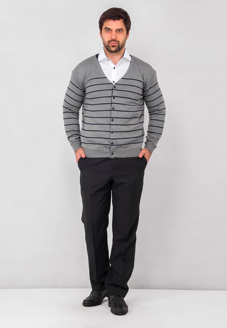 G135-50-полоса (серый) Кардиган мужской