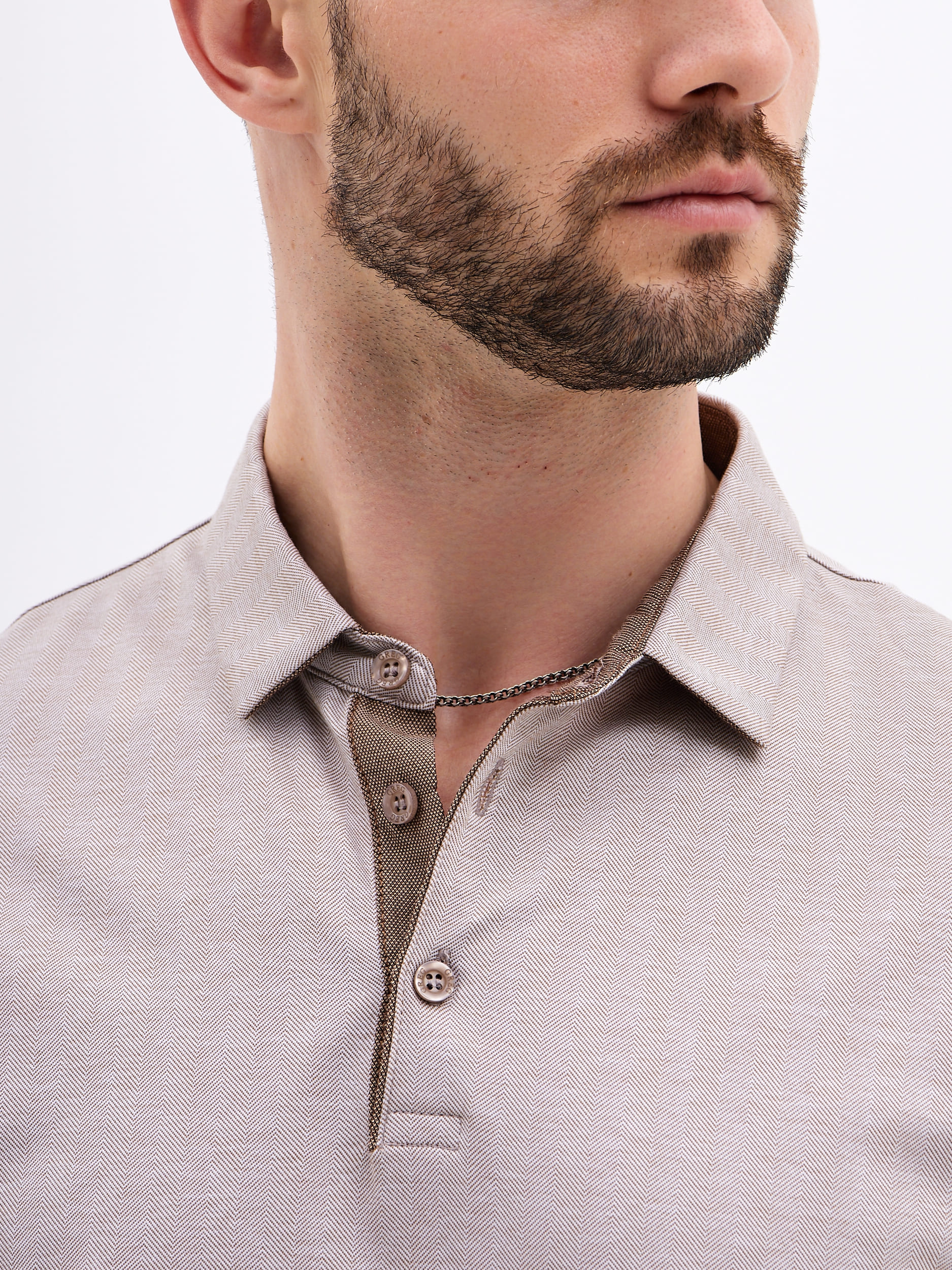 G155-TD1246-LT0414-2 (бежевый) Джемпер мужской с воротником поло