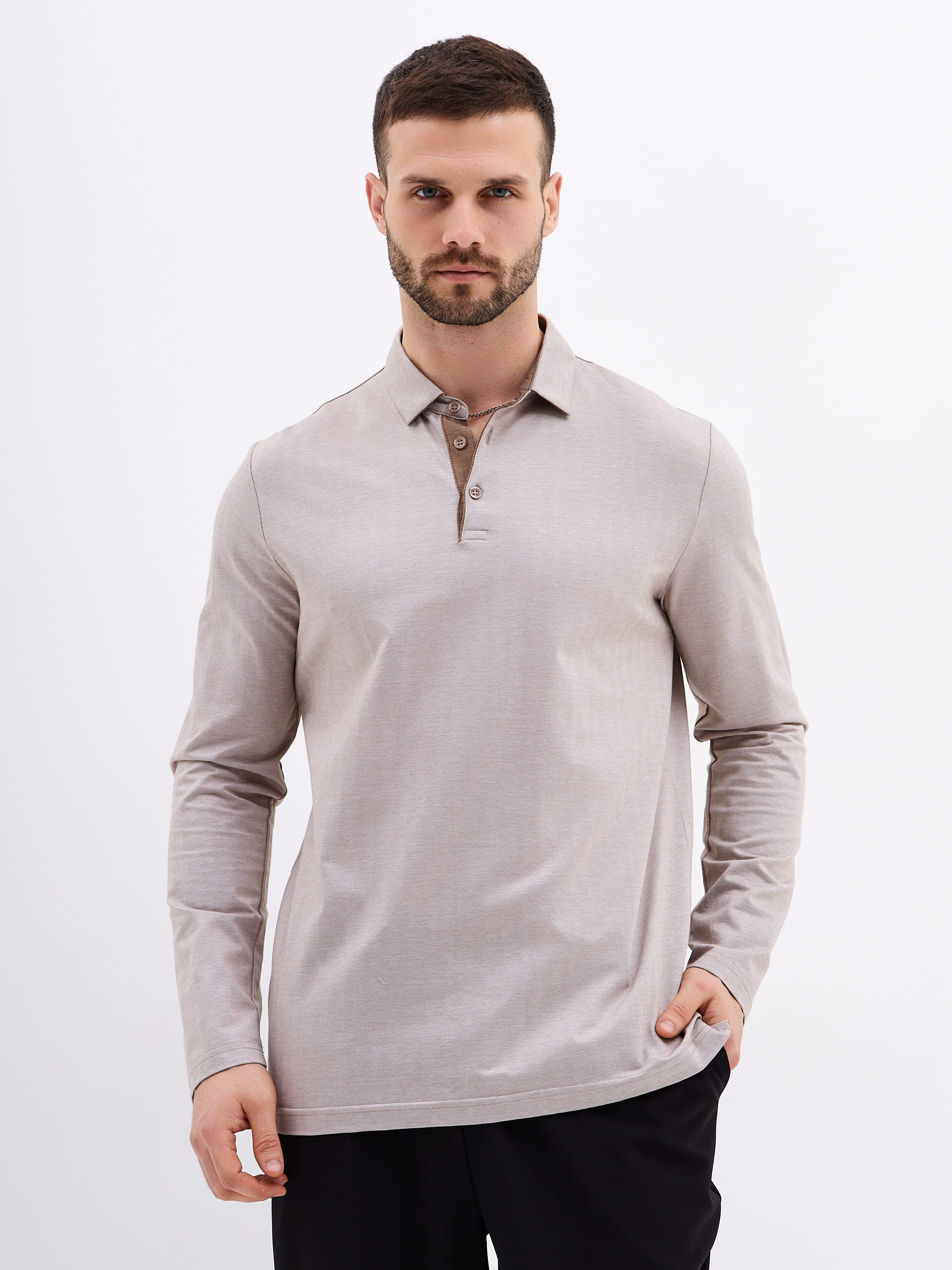 G155-TD1246-LT0414-2 (бежевый) Джемпер мужской с воротником поло