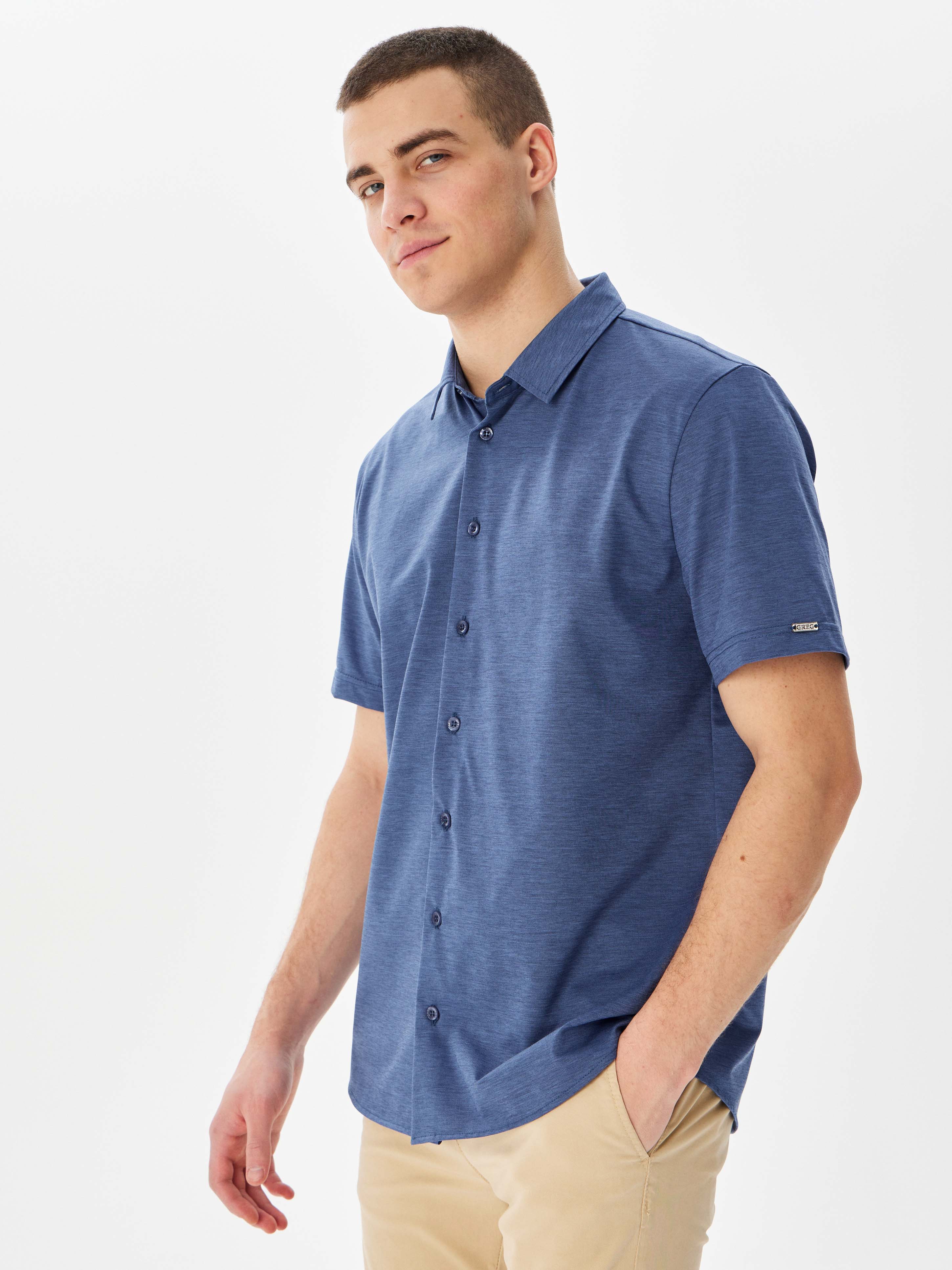 G143-PM-LT1631 (синий) Рубашка трикотажная мужская короткий рукав