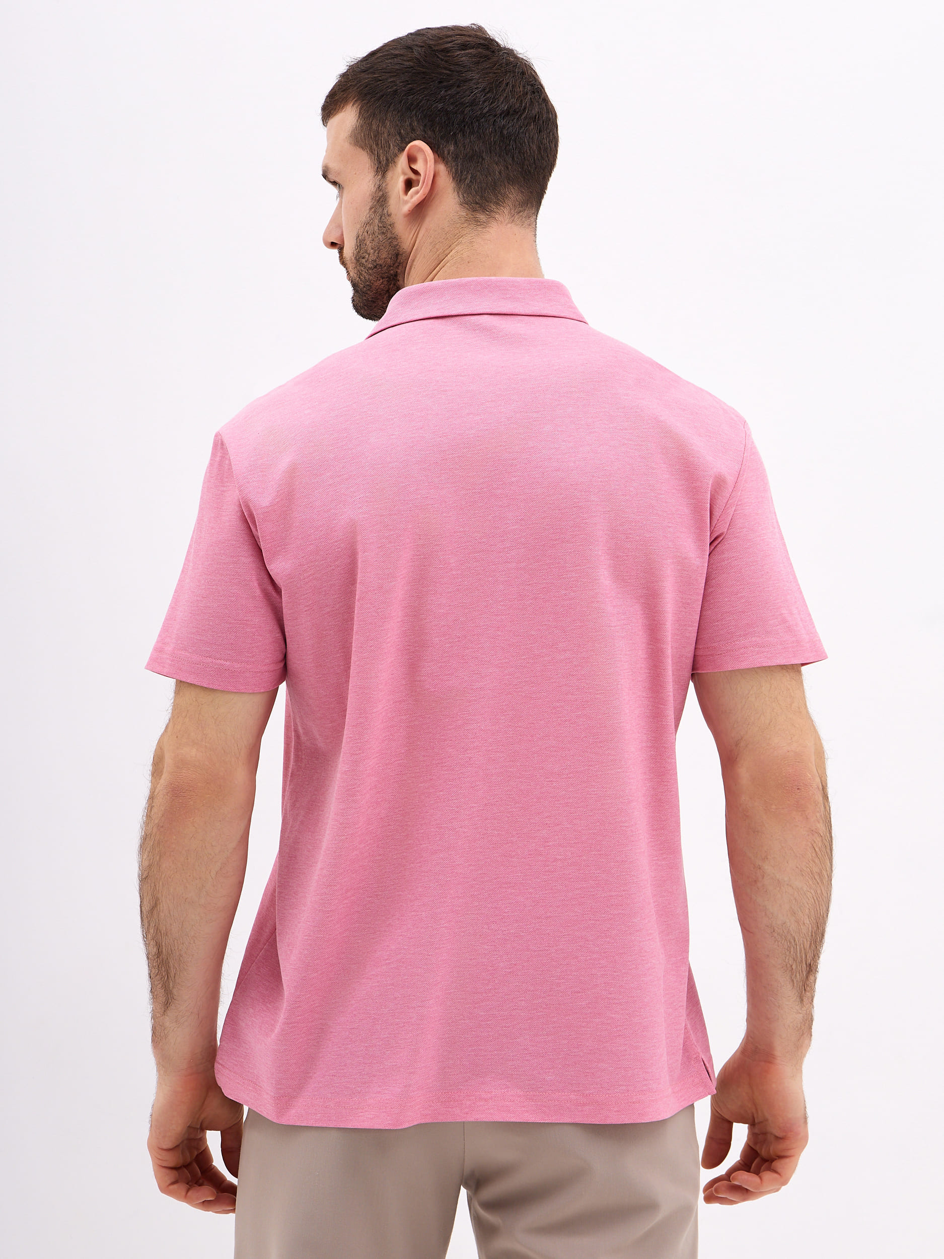 G144-PM124T-LT1393-1 (розовый) Джемпер мужской с воротником поло короткий рукав