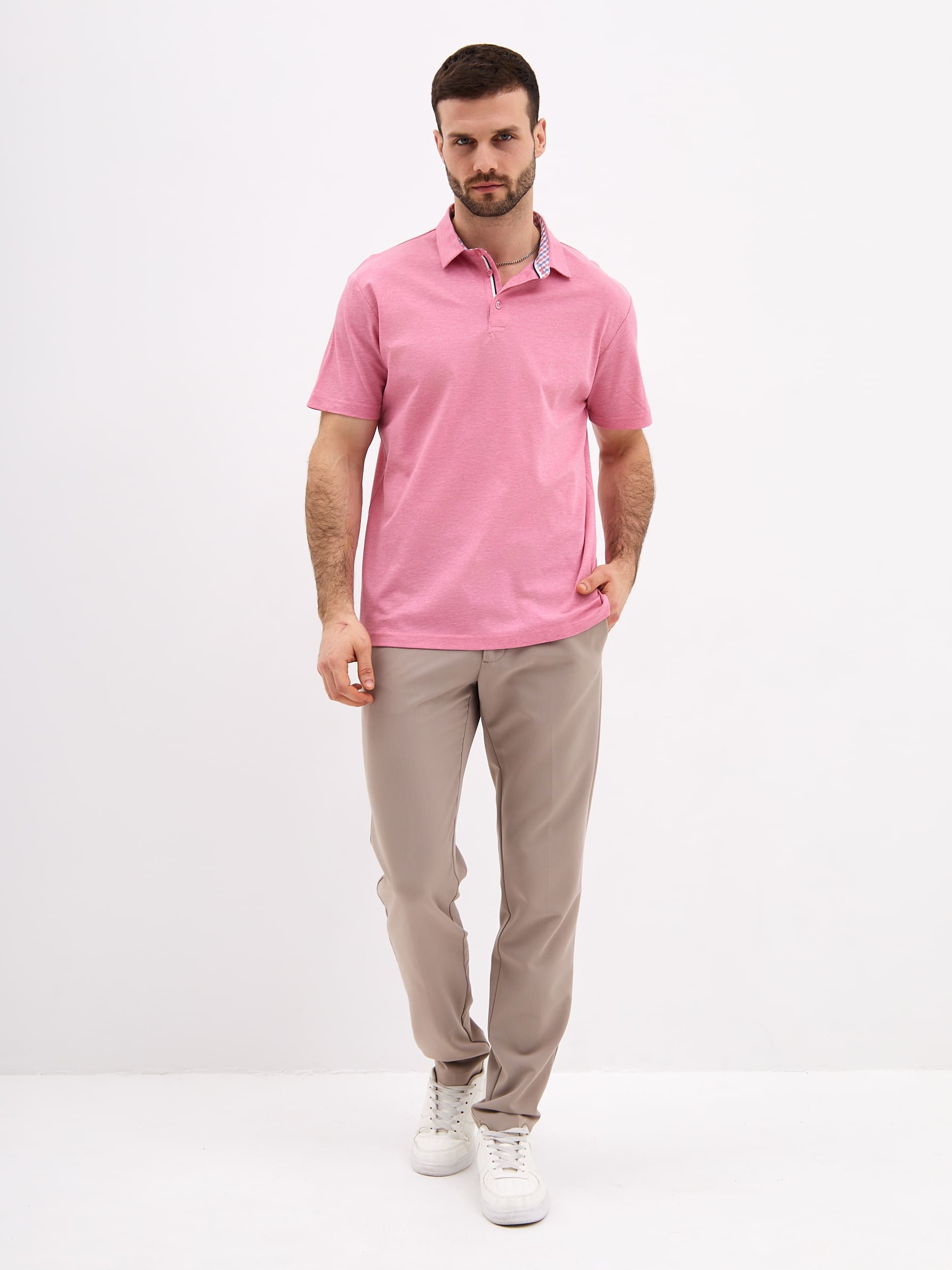 G144-PM124T-LT1393-1 (розовый) Джемпер мужской с воротником поло короткий рукав