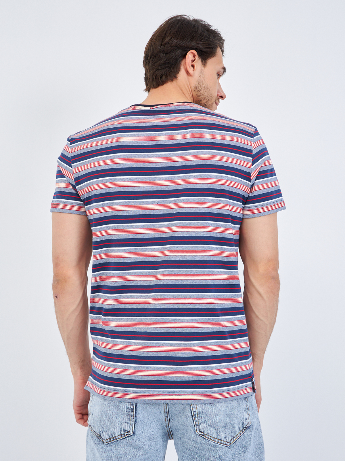 G145-KD14T-HS050 (син-кр.полоска) Футболка мужская короткий рукав