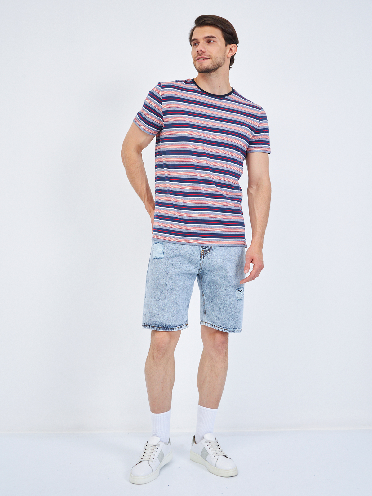 G145-KD14T-HS050 (син-кр.полоска) Футболка мужская короткий рукав