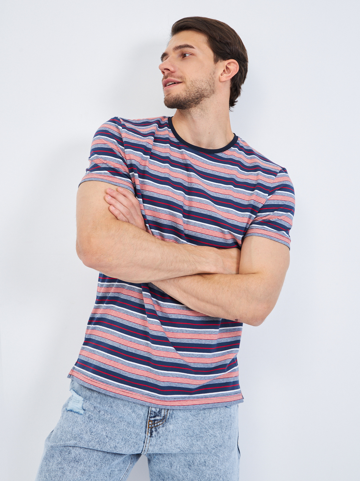 G145-KD14T-HS050 (син-кр.полоска) Футболка мужская короткий рукав