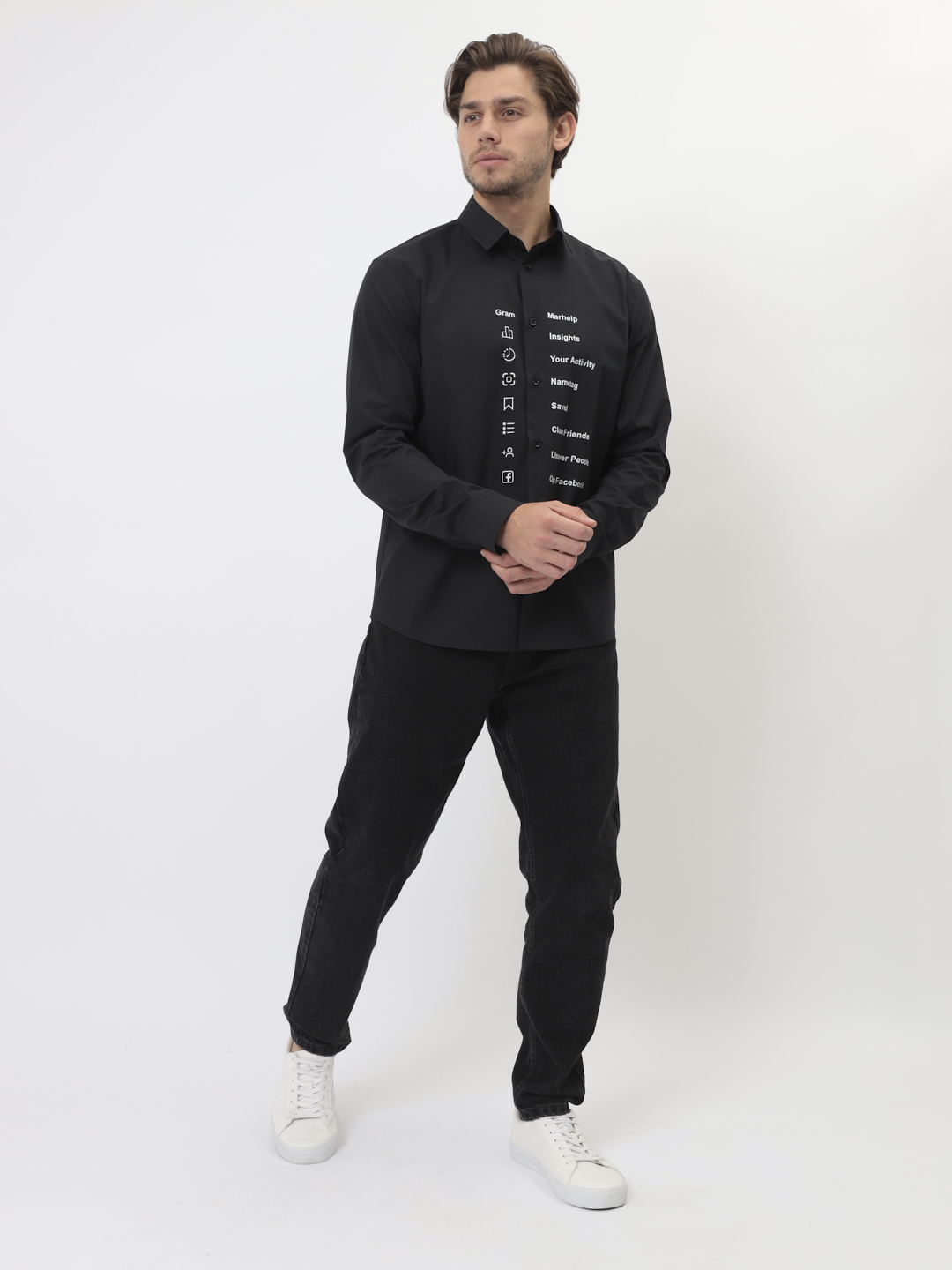 100/139/BLK/ZN/print Сорочка мужская длинный рукав