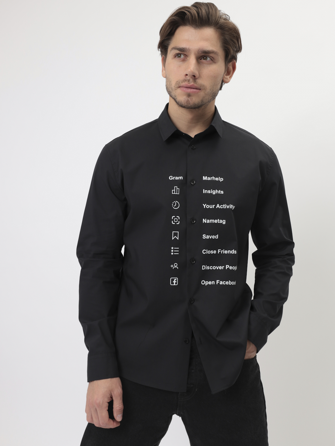 100/139/BLK/ZN/print Сорочка мужская длинный рукав