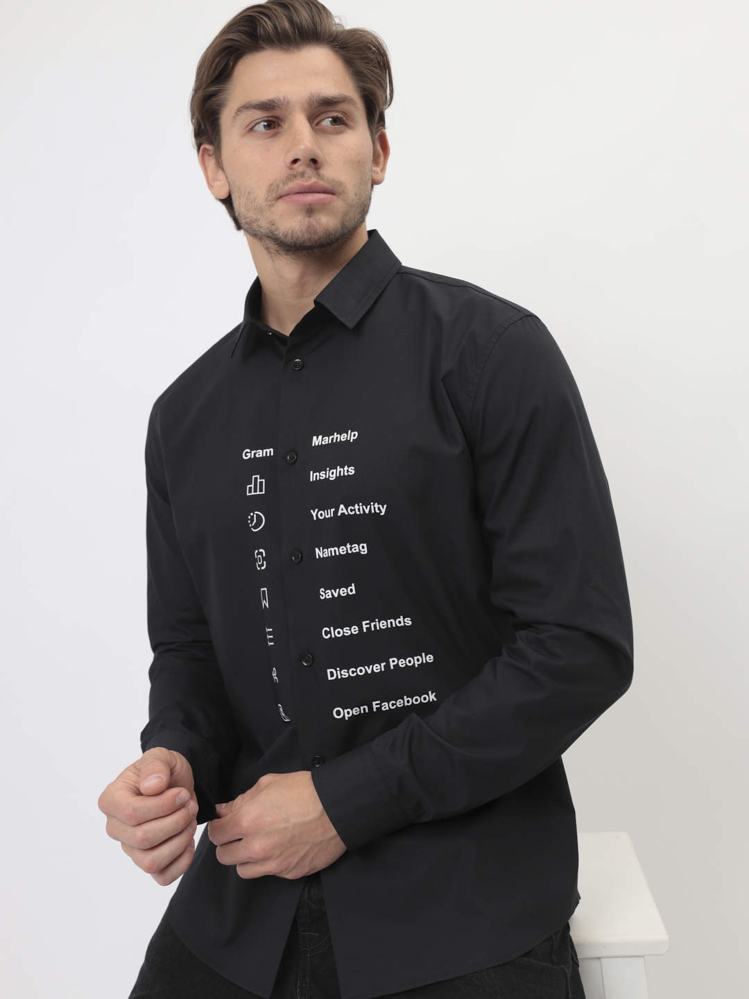 100/139/BLK/ZN/print Сорочка мужская длинный рукав