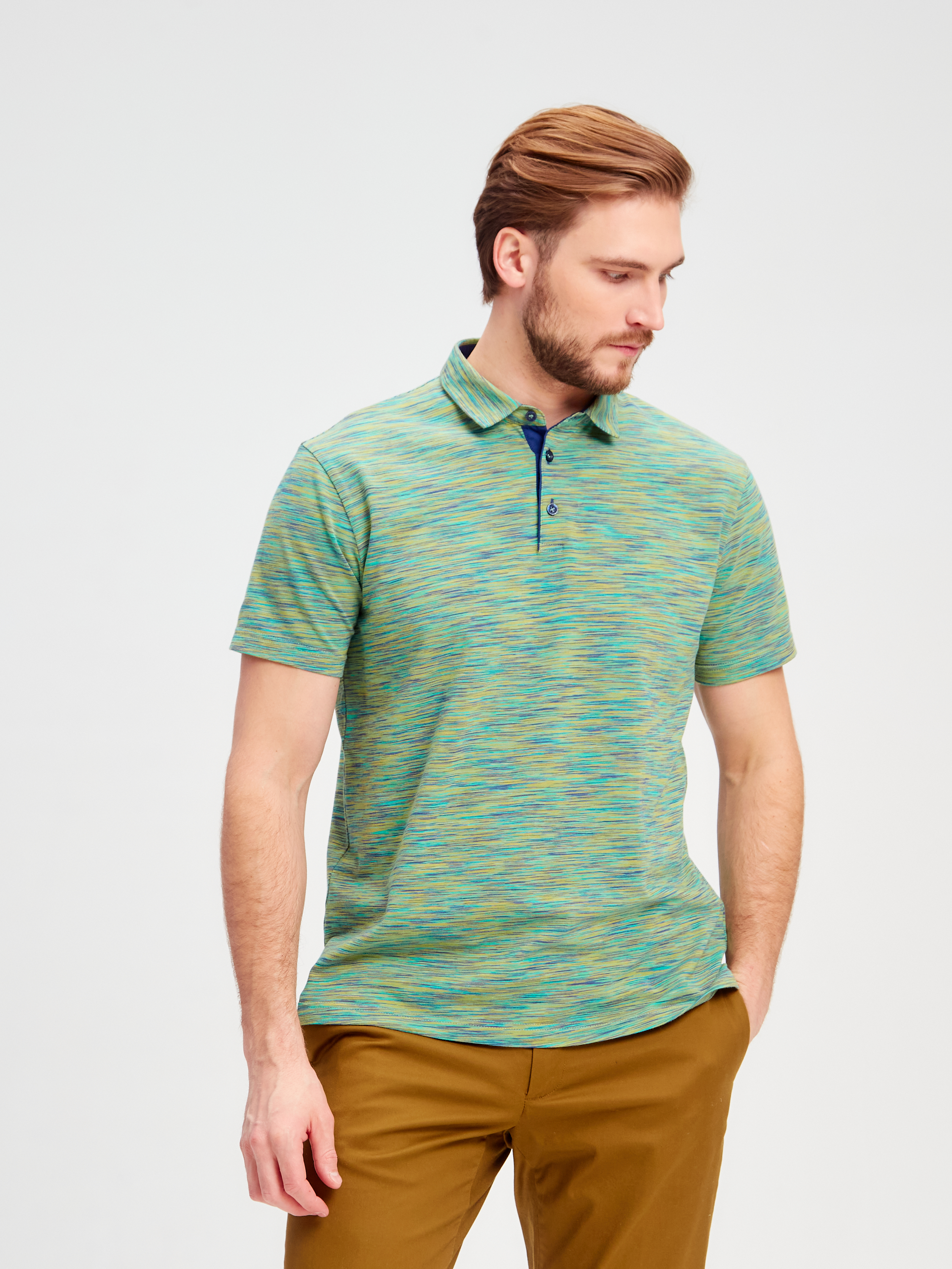 G144-KM1246-OR1013 (зеленый)_V Джемпер мужской с воротником поло короткий рукав